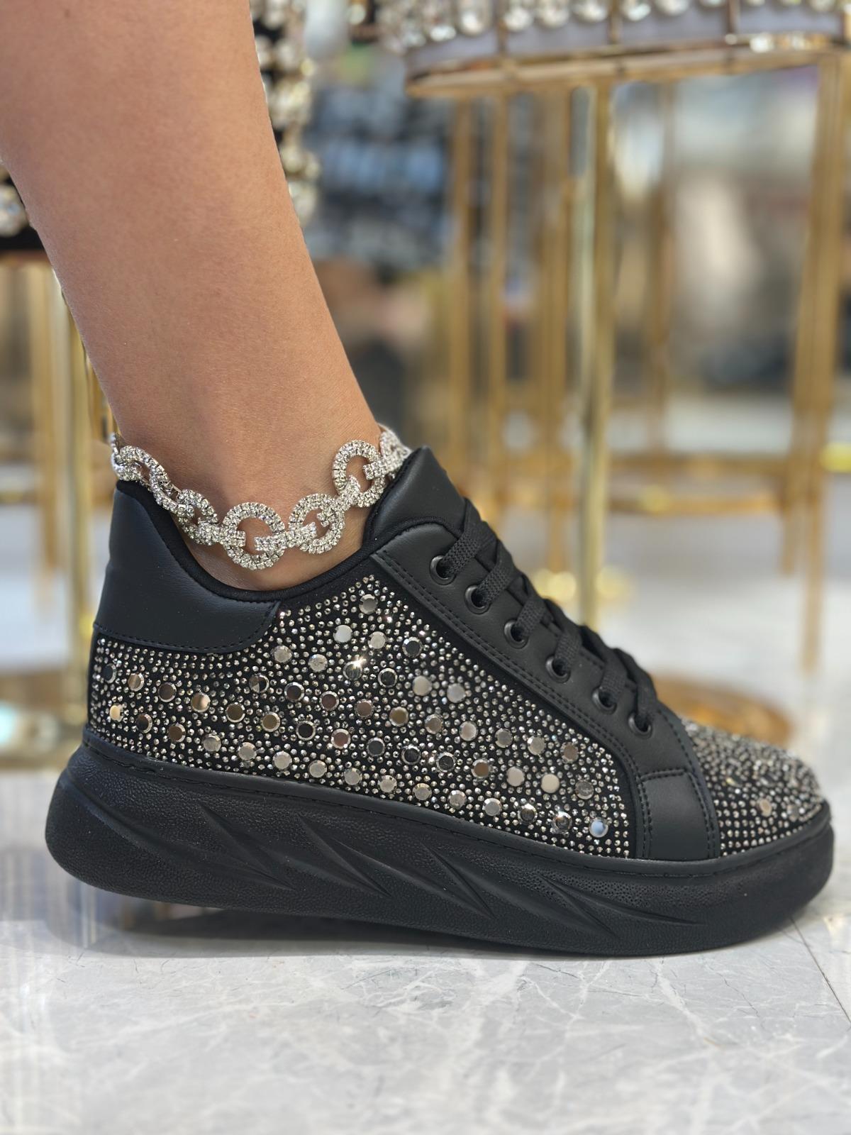 Uriny Kristal Taşlı Özel Tasarım Spor Ayakkabı Siyah - Spor Ayakkabı