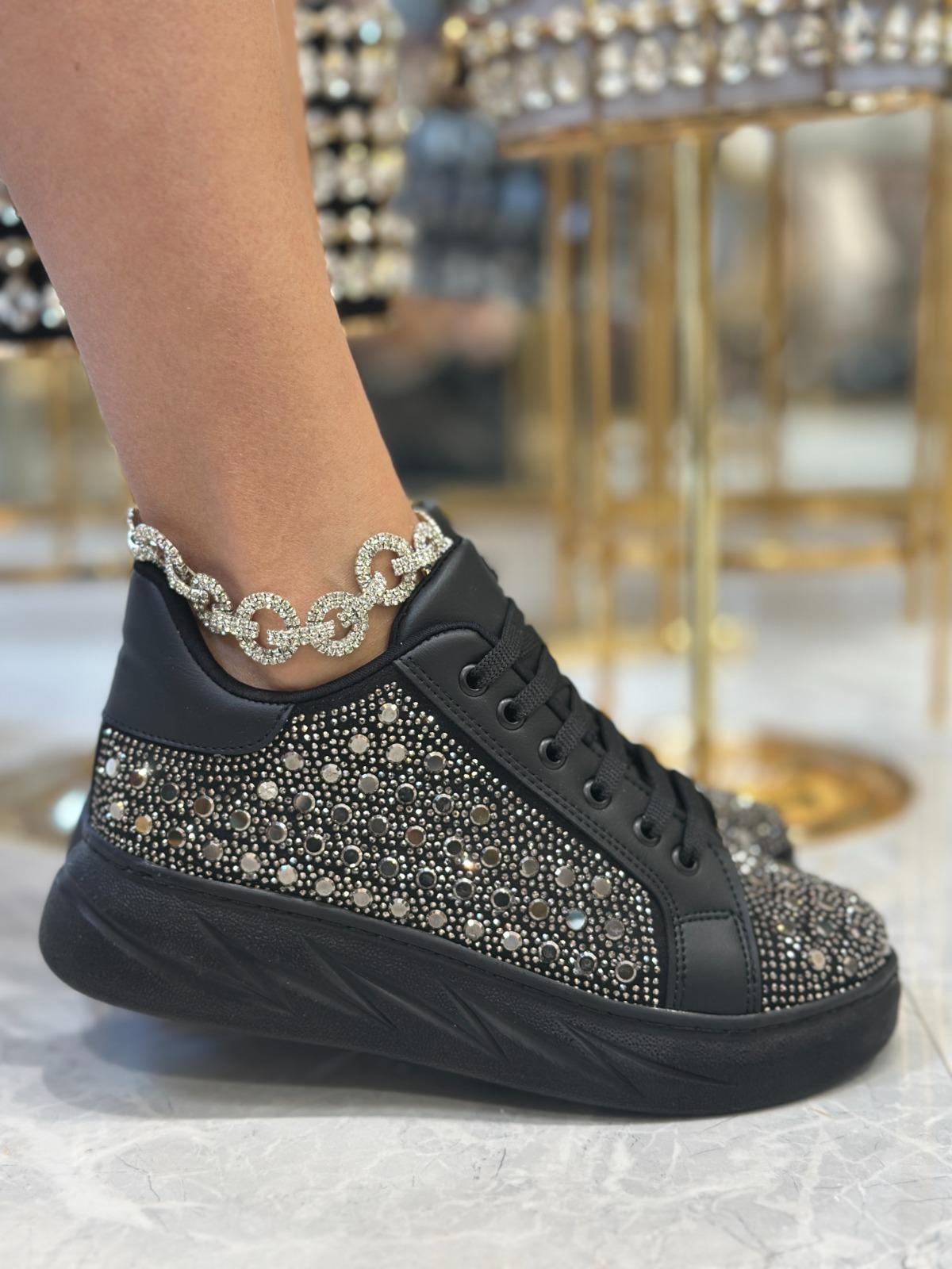 Uriny Kristal Taşlı Özel Tasarım Spor Ayakkabı Siyah - Spor Ayakkabı