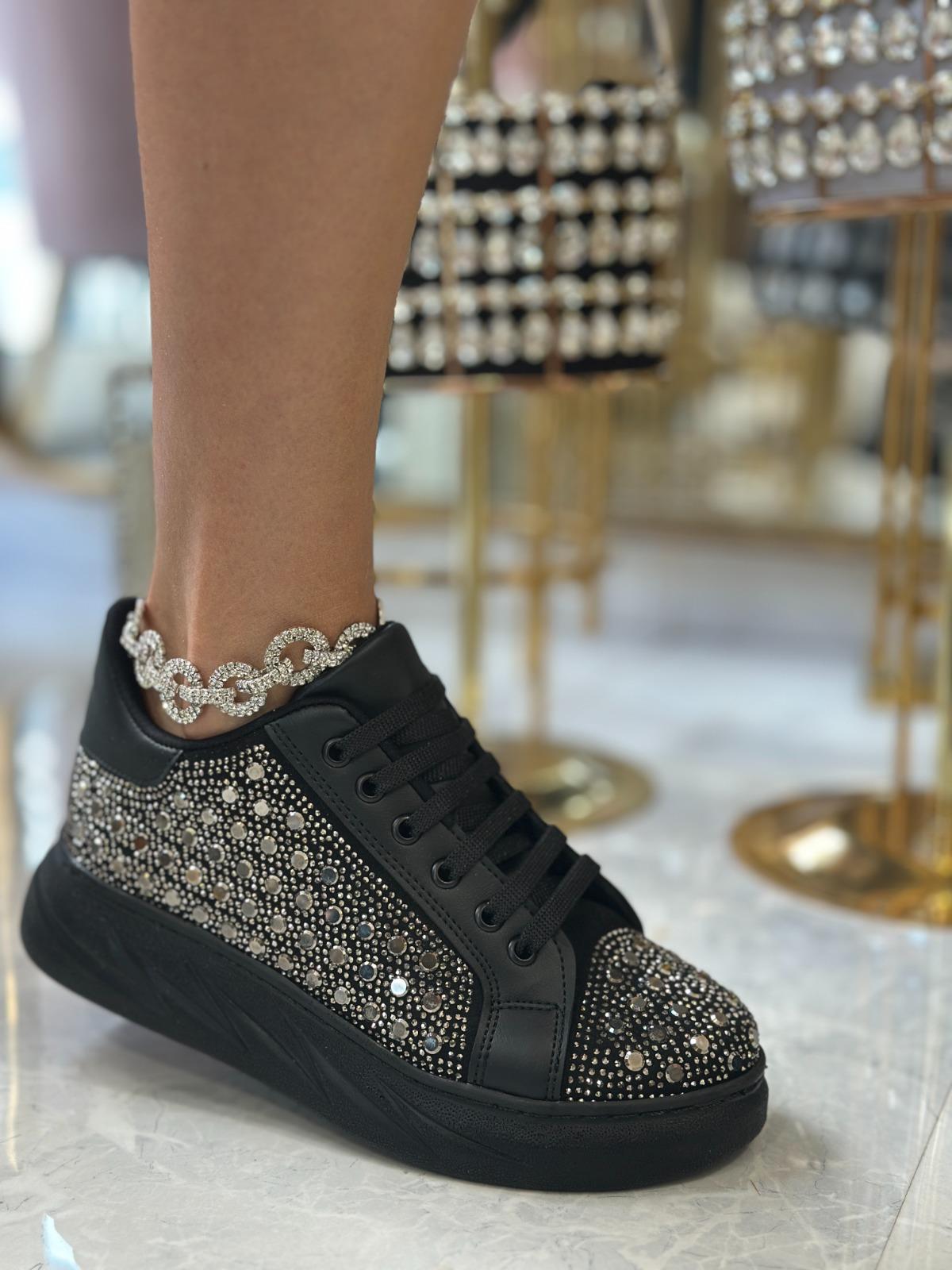 Uriny Kristal Taşlı Özel Tasarım Spor Ayakkabı Siyah - Spor Ayakkabı