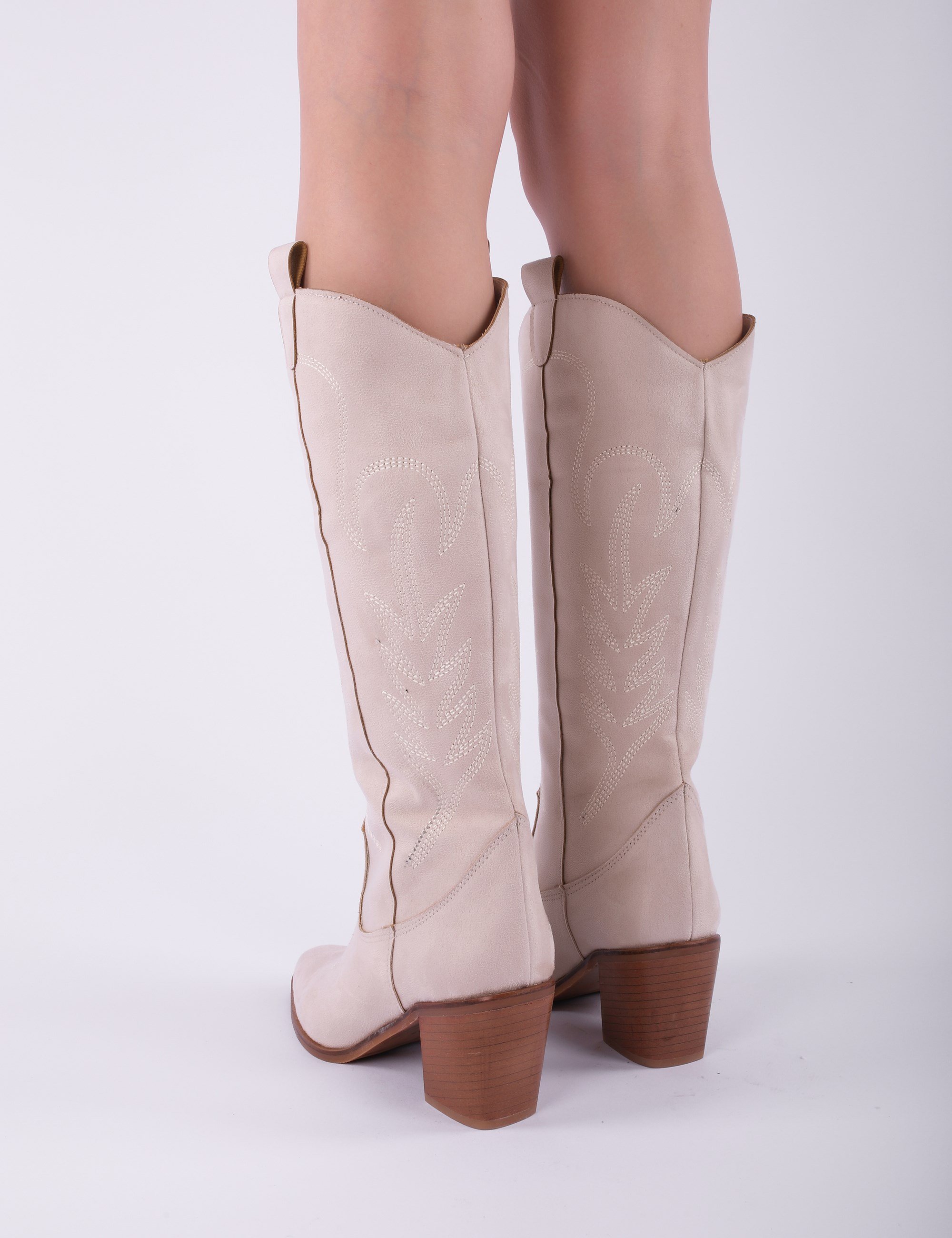 Urson Süet Cowboy Çizme Bej - Long Boots