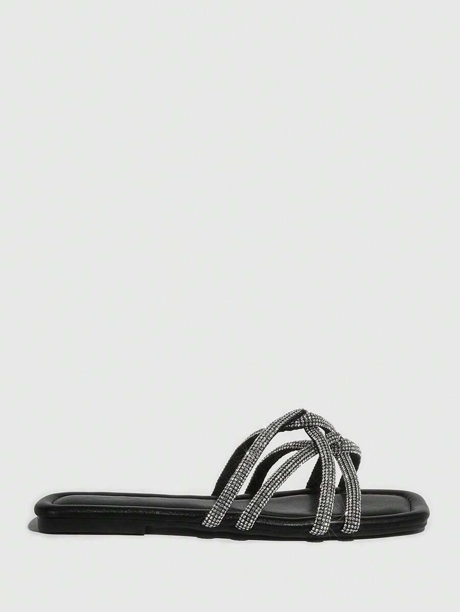 Usaly Kristal Taşlı Terlik Siyah - KADIN AYAKKABI