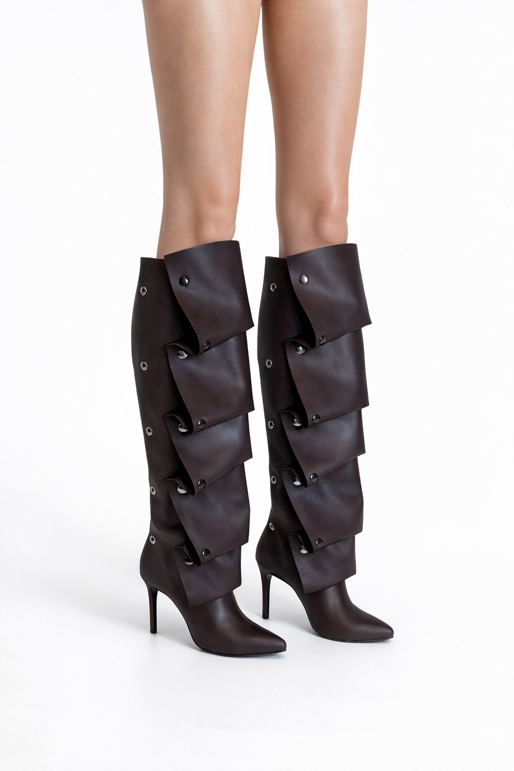 Valancia İnce Topuklu Çizme Kahverengi - Topuklu Çizme