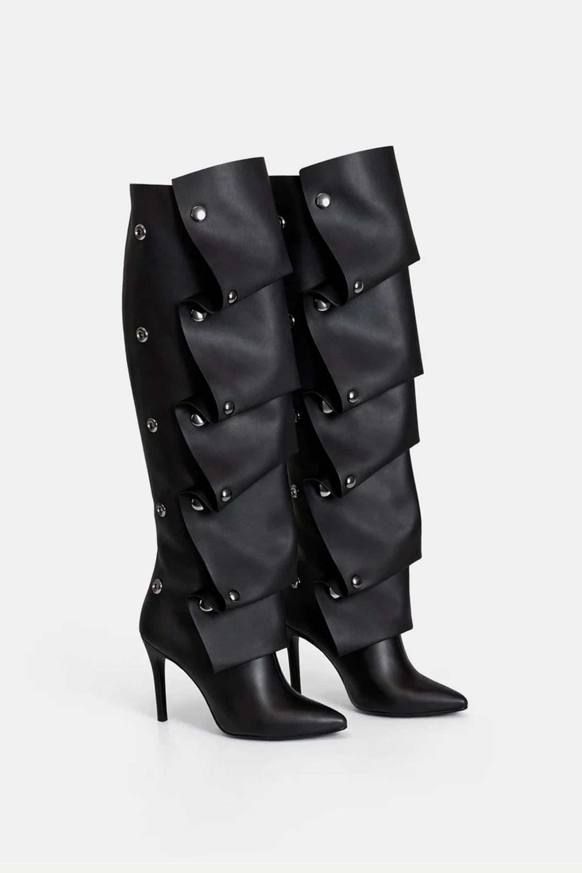 Valancia İnce Topuklu Çizme Siyah - Topuklu Çizme