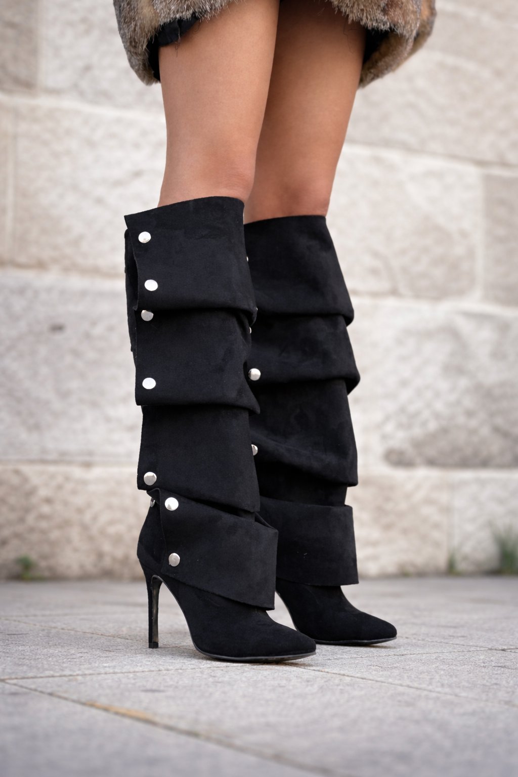 Valancia Süet İnce Topuklu Çizme Siyah - Topuklu Çizme