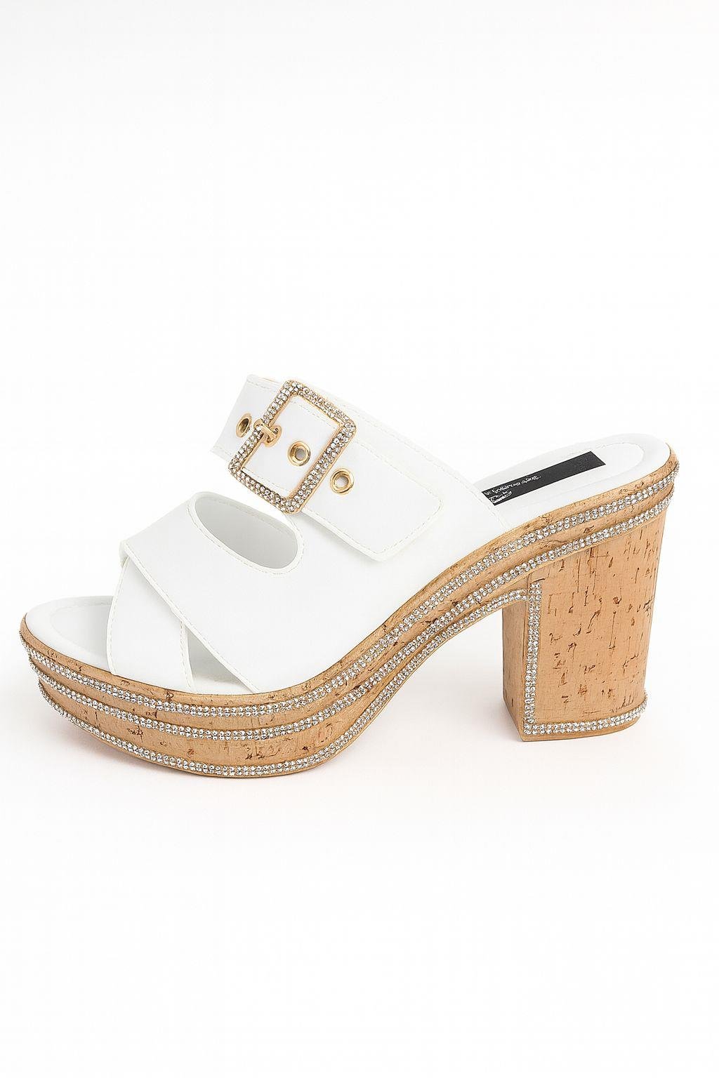 Valtor Kalın Topuk Terlik Beyaz - 