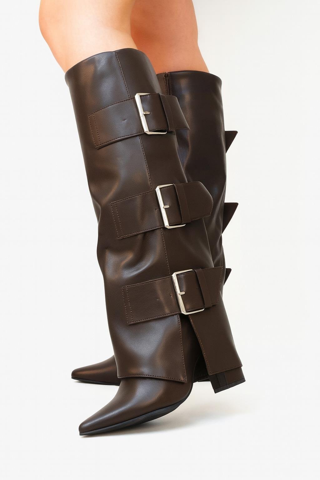 Vanguard Kalın Topuklu Çizme Kahverengi - Topuklu Çizme