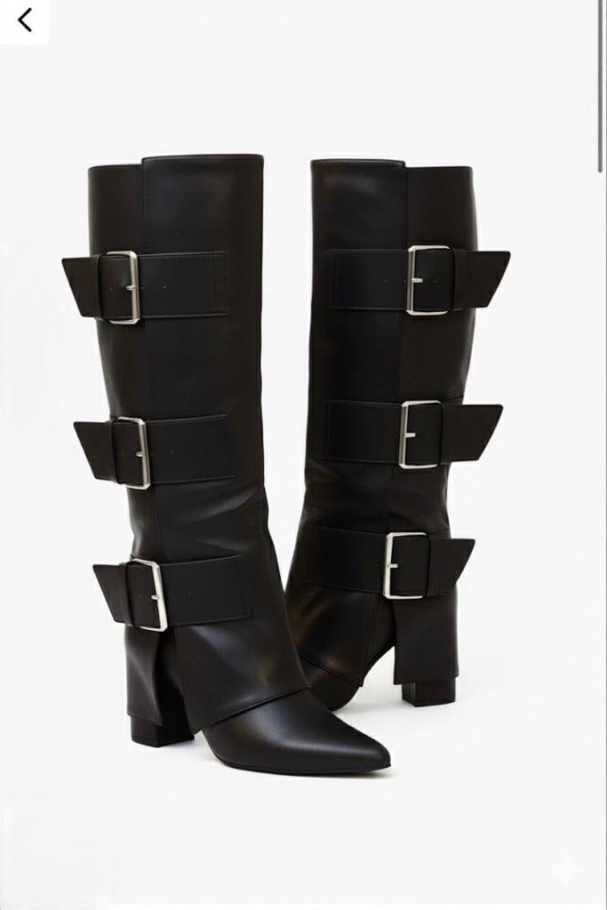 Vanguard Kalın Topuklu Çizme Siyah - Topuklu Çizme