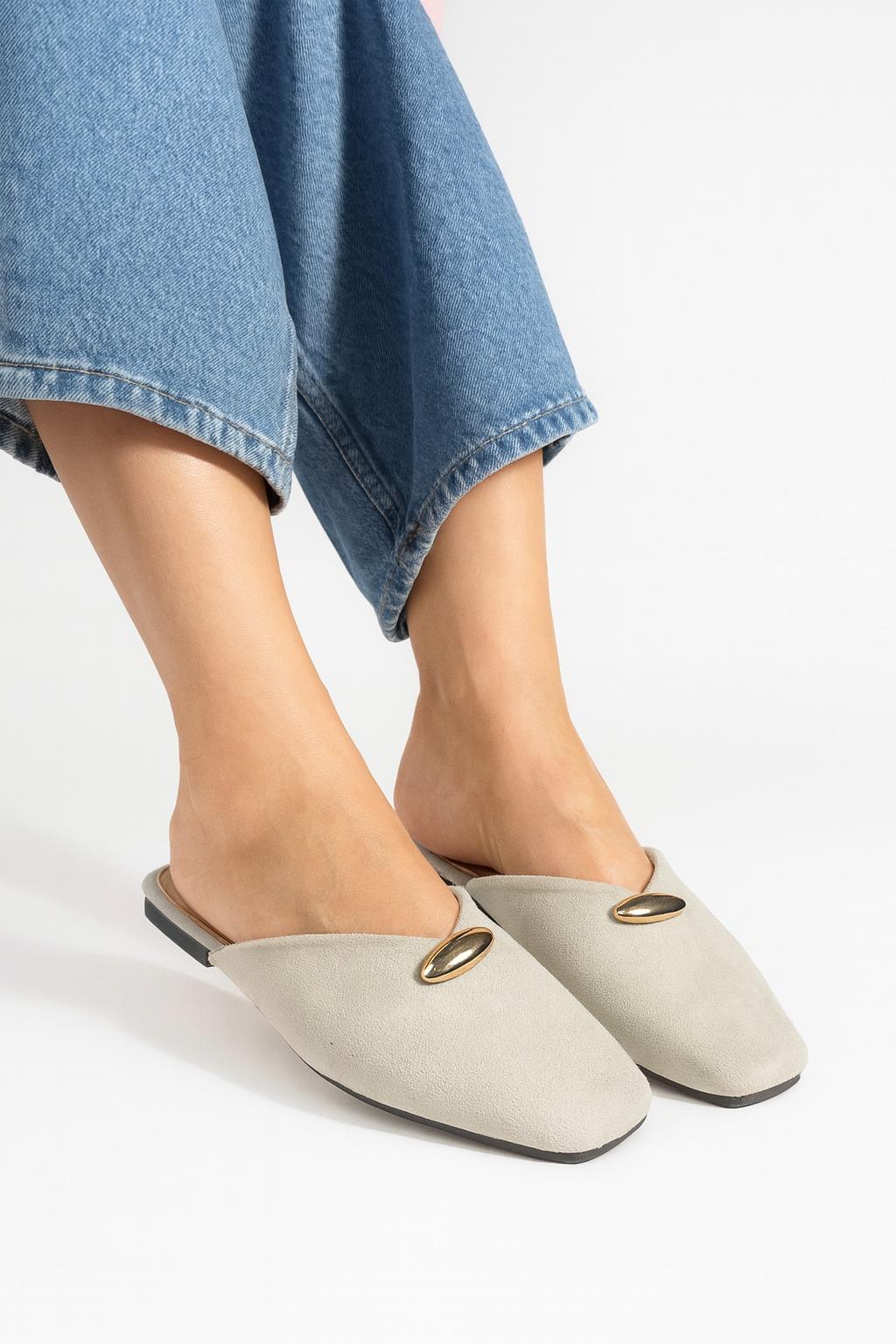 Velora Süet Terlik Bej - Kışlık Terlik