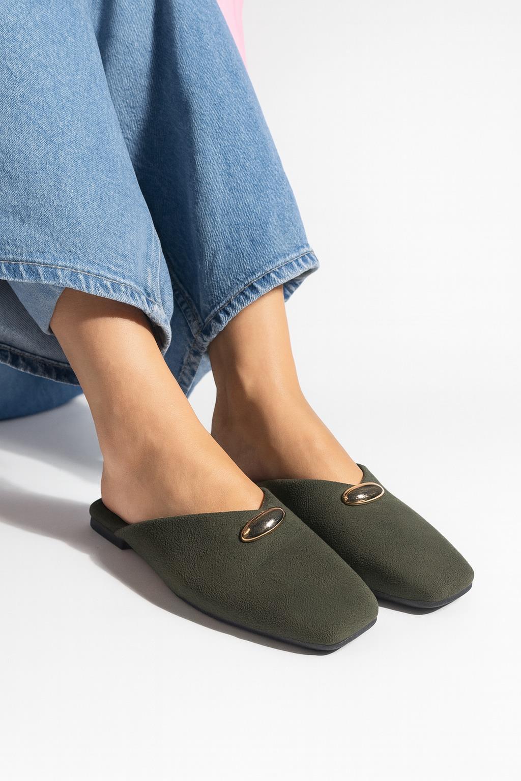 Velora Süet Terlik Yeşil - Kışlık Terlik