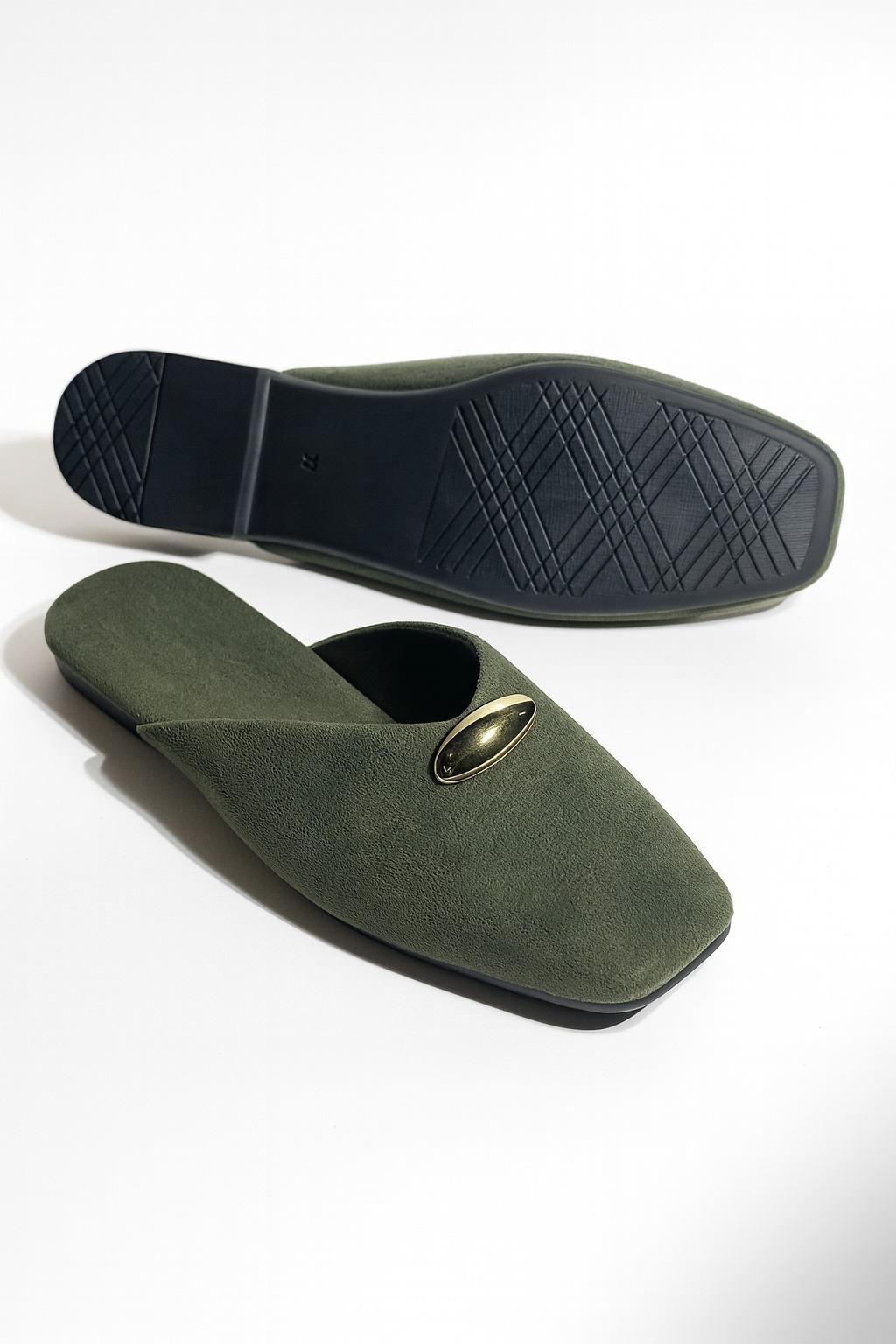 Velora Süet Terlik Yeşil - Kışlık Terlik