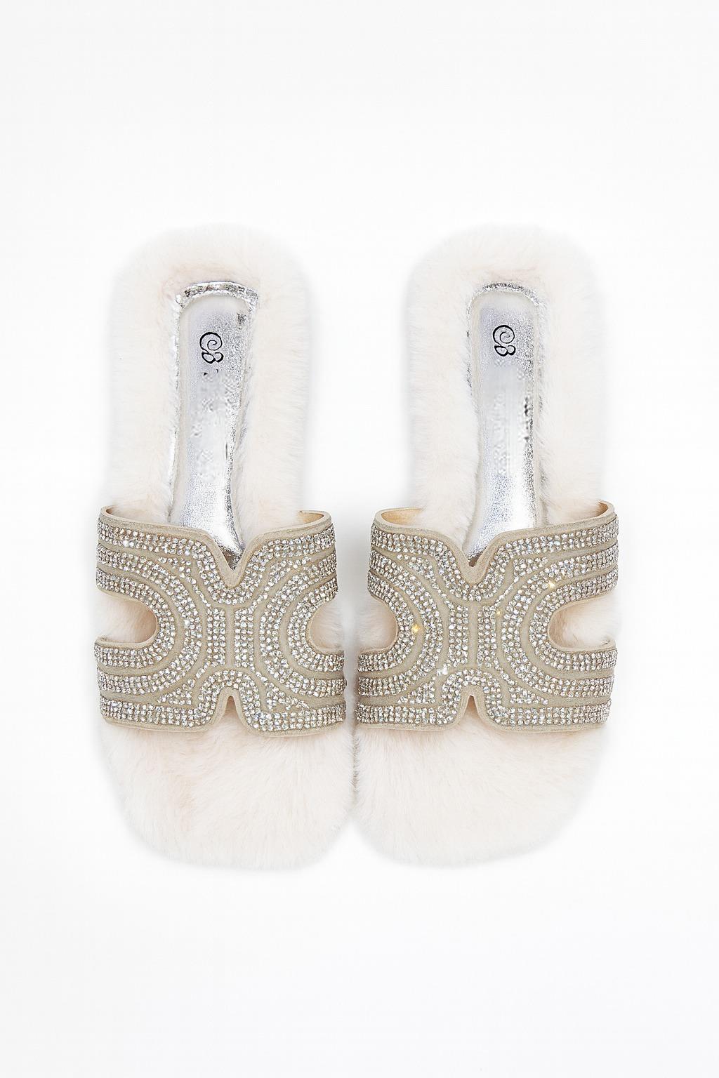 Vety Tüylü Terlik Beyaz - Kışlık Terlik