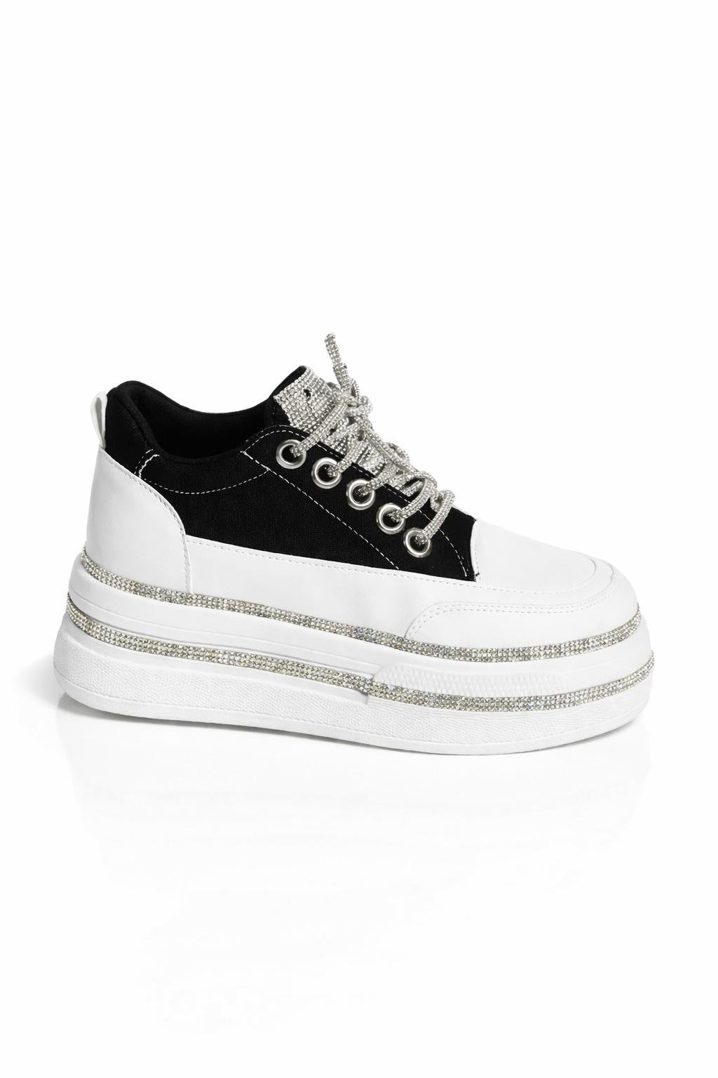 Vhilack Extreme Kristal Taşlı Yüksek Taban Spor Ayakkabı Siyah - Spor Ayakkabı