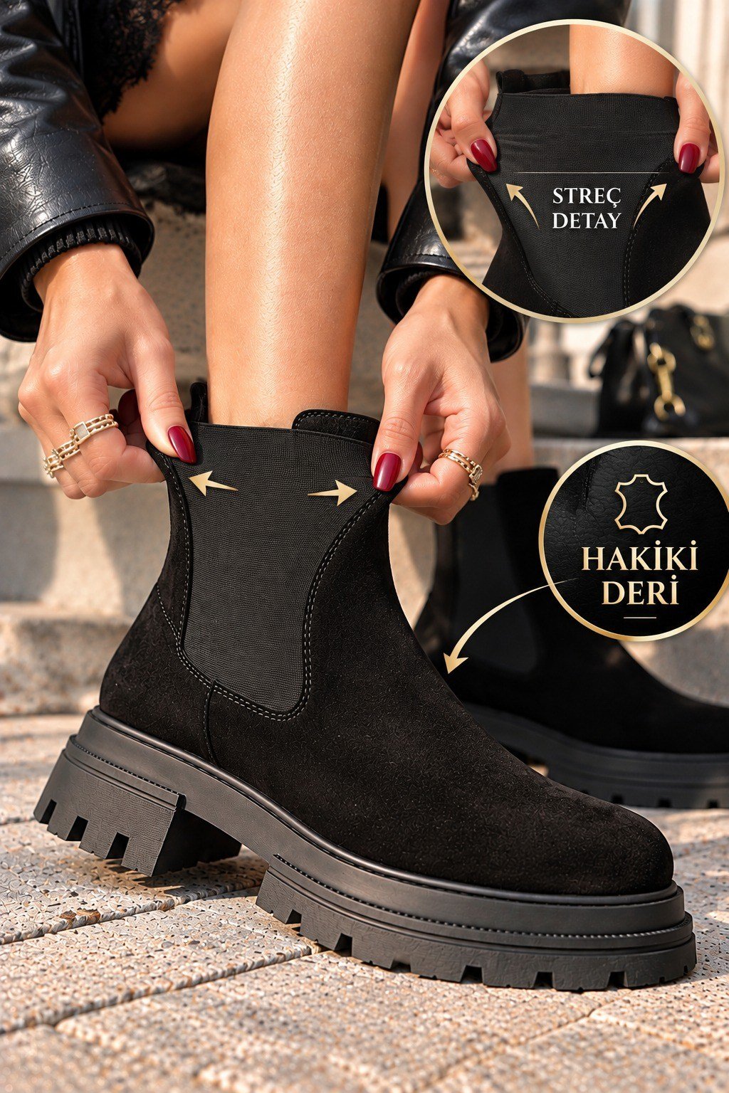 Void Step Hakiki Süet Deri Bot Siyah - Düz Bot
