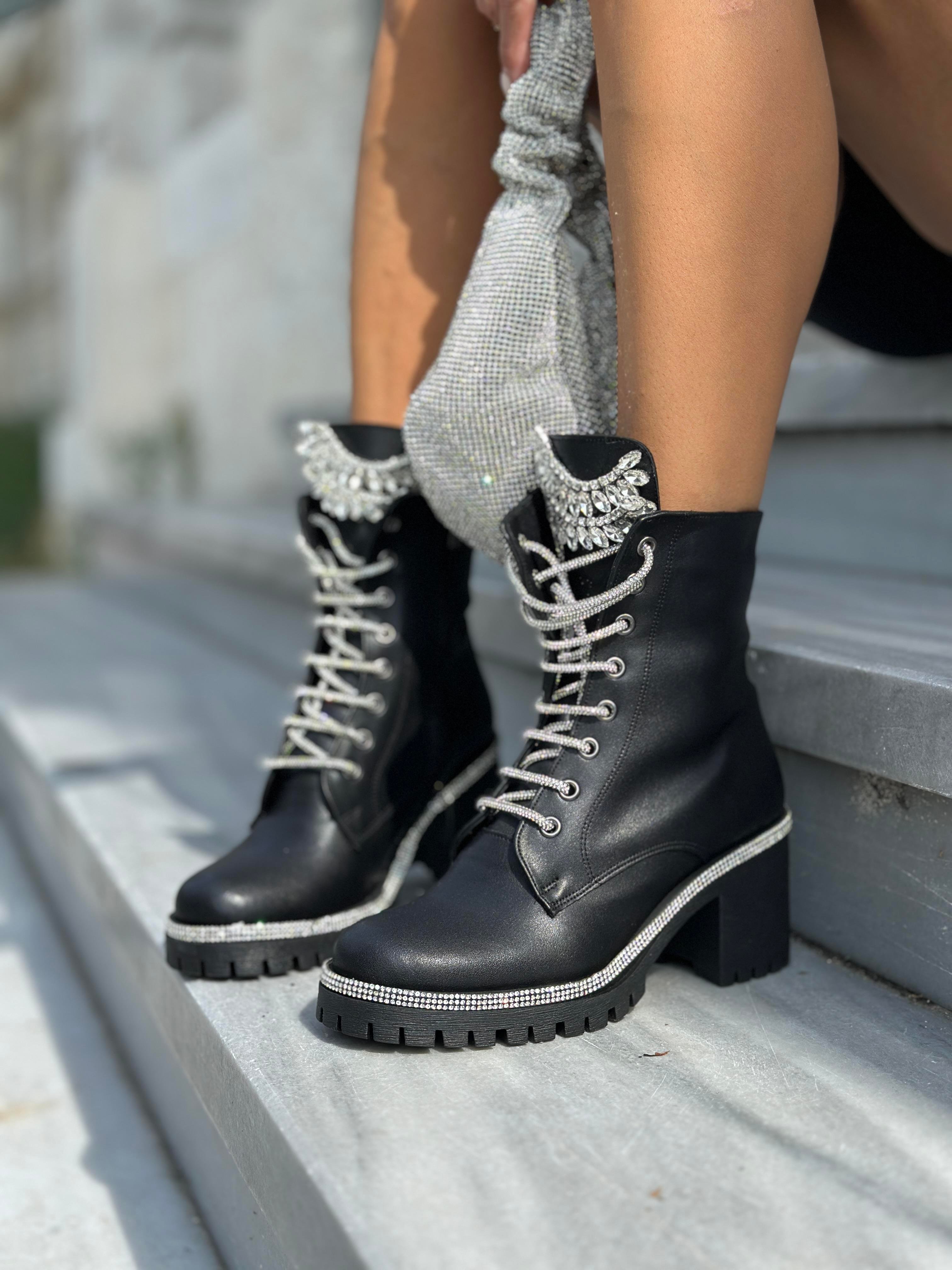 Vukka Kristal Taşlı Bot Siyah - ANKLE BOOTS