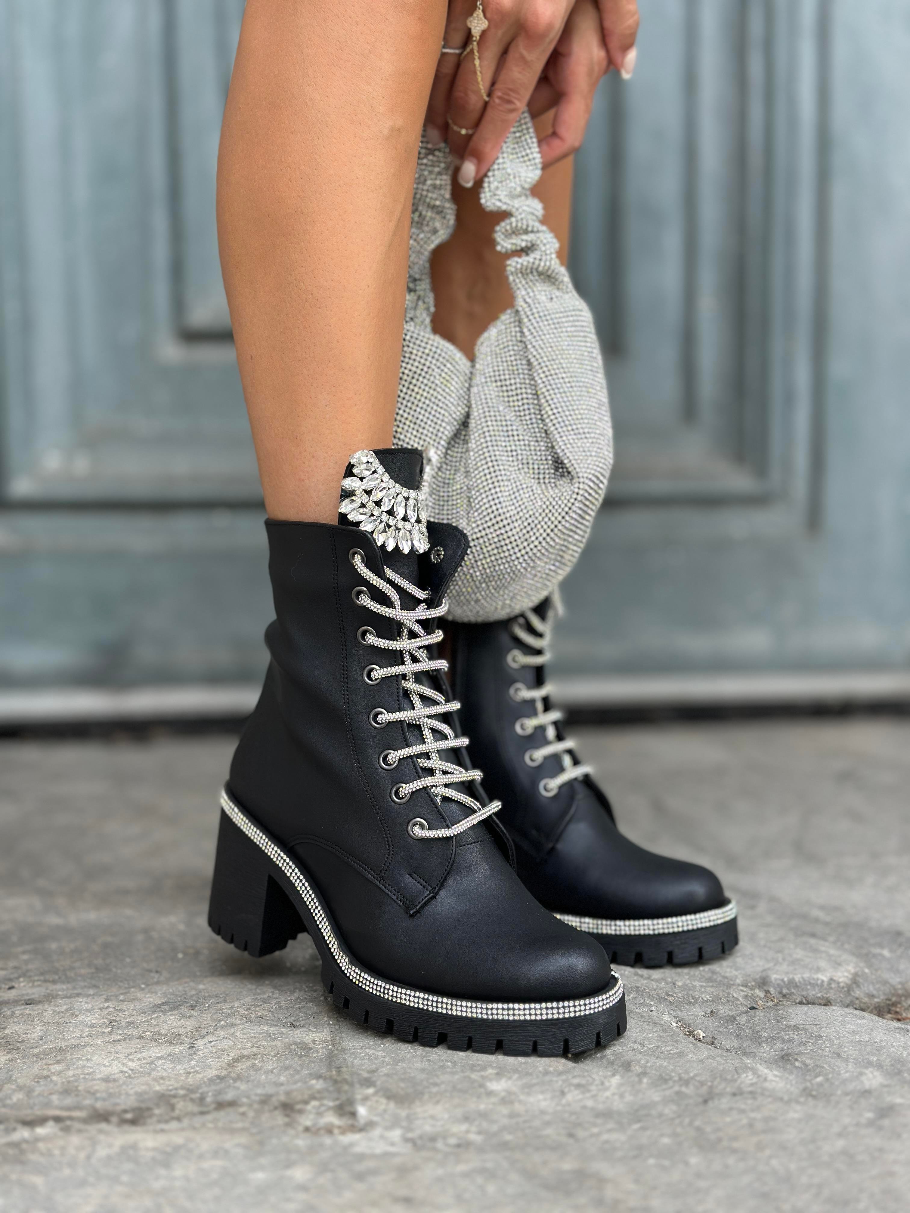 Vukka Kristal Taşlı Bot Siyah - ANKLE BOOTS