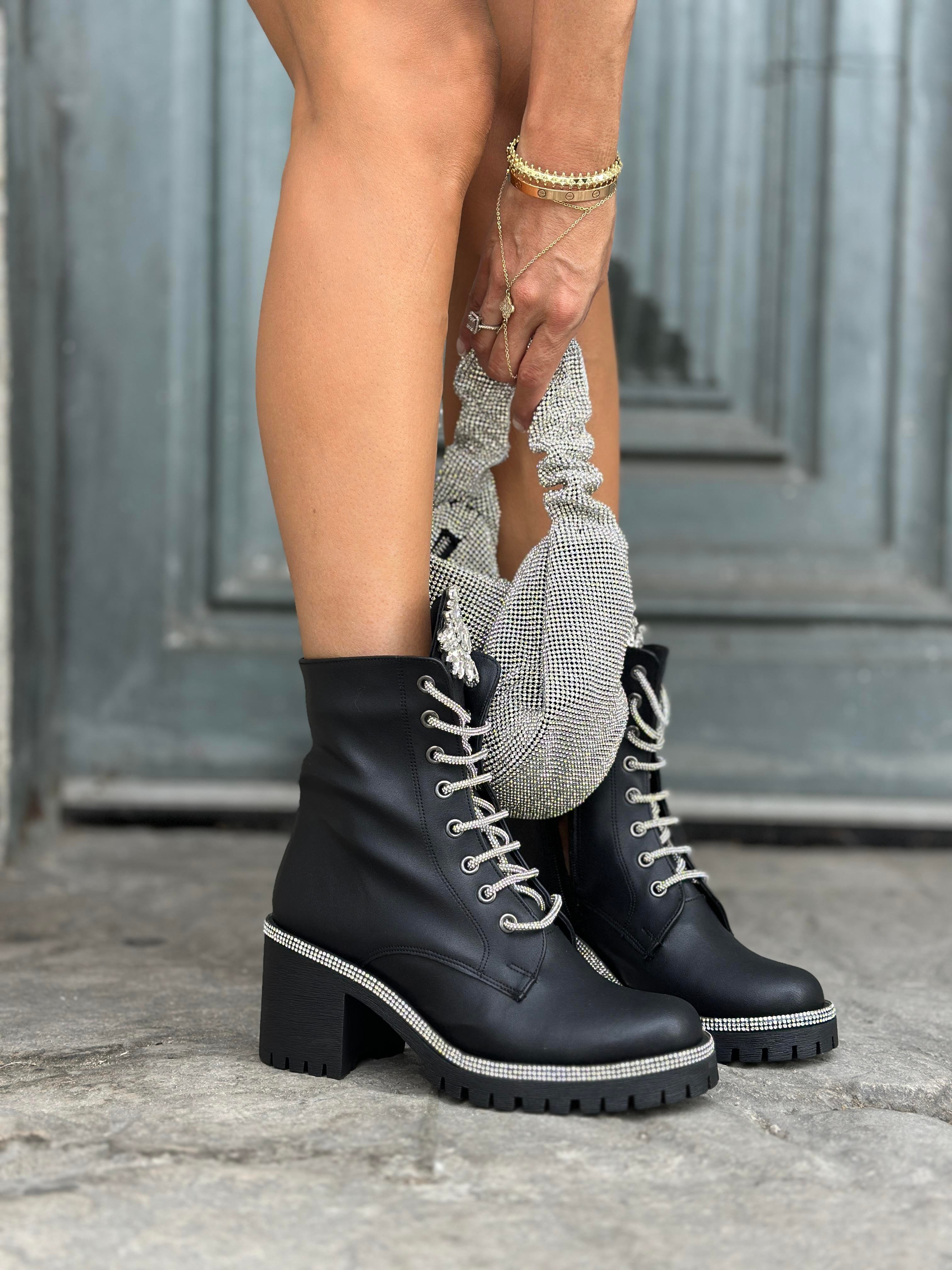 Vukka Kristal Taşlı Bot Siyah - ANKLE BOOTS