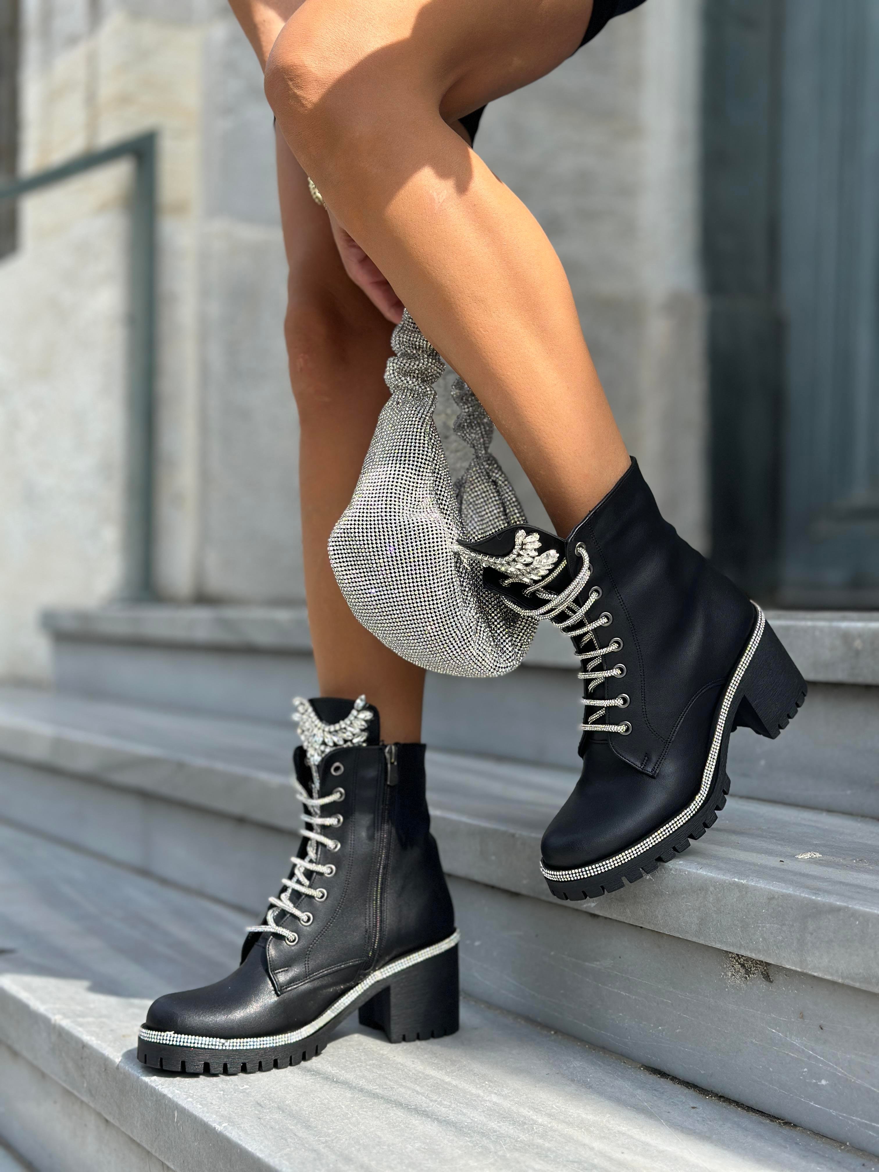 Vukka Kristal Taşlı Bot Siyah - ANKLE BOOTS