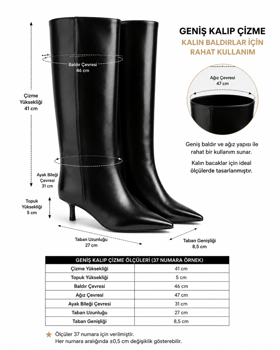 X Large İnce Topuk Çizme Siyah - 