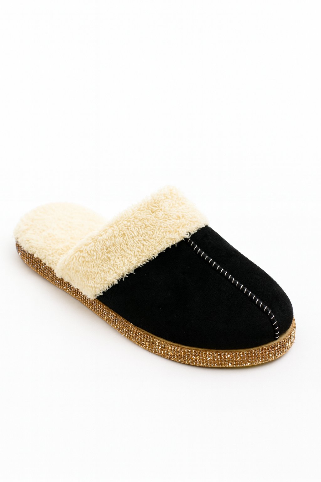 Youne Gold Kristal Taşlı Terlik Siyah - 