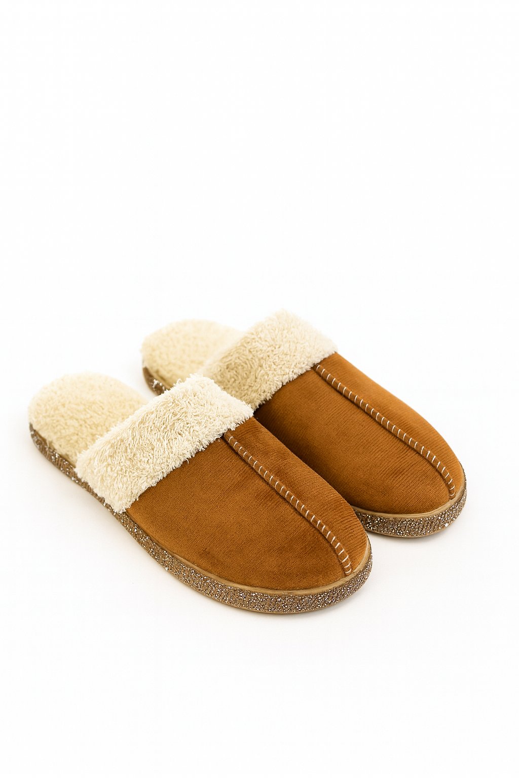 Youne Gold Kristal Taşlı Terlik Taba - 