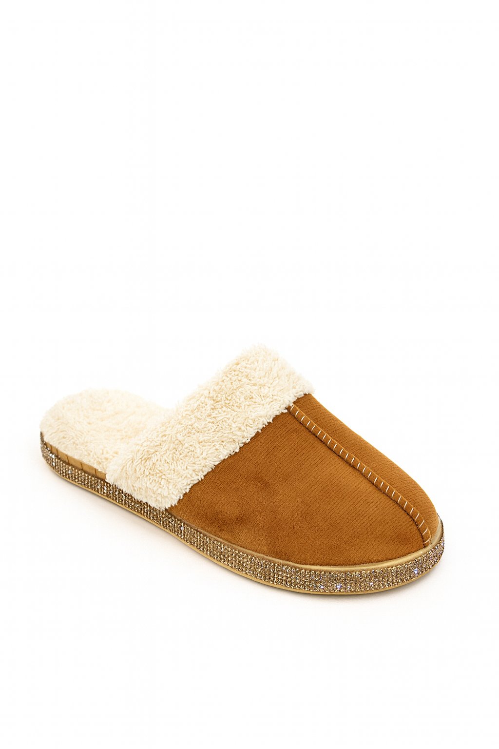 Youne Gold Kristal Taşlı Terlik Taba - 