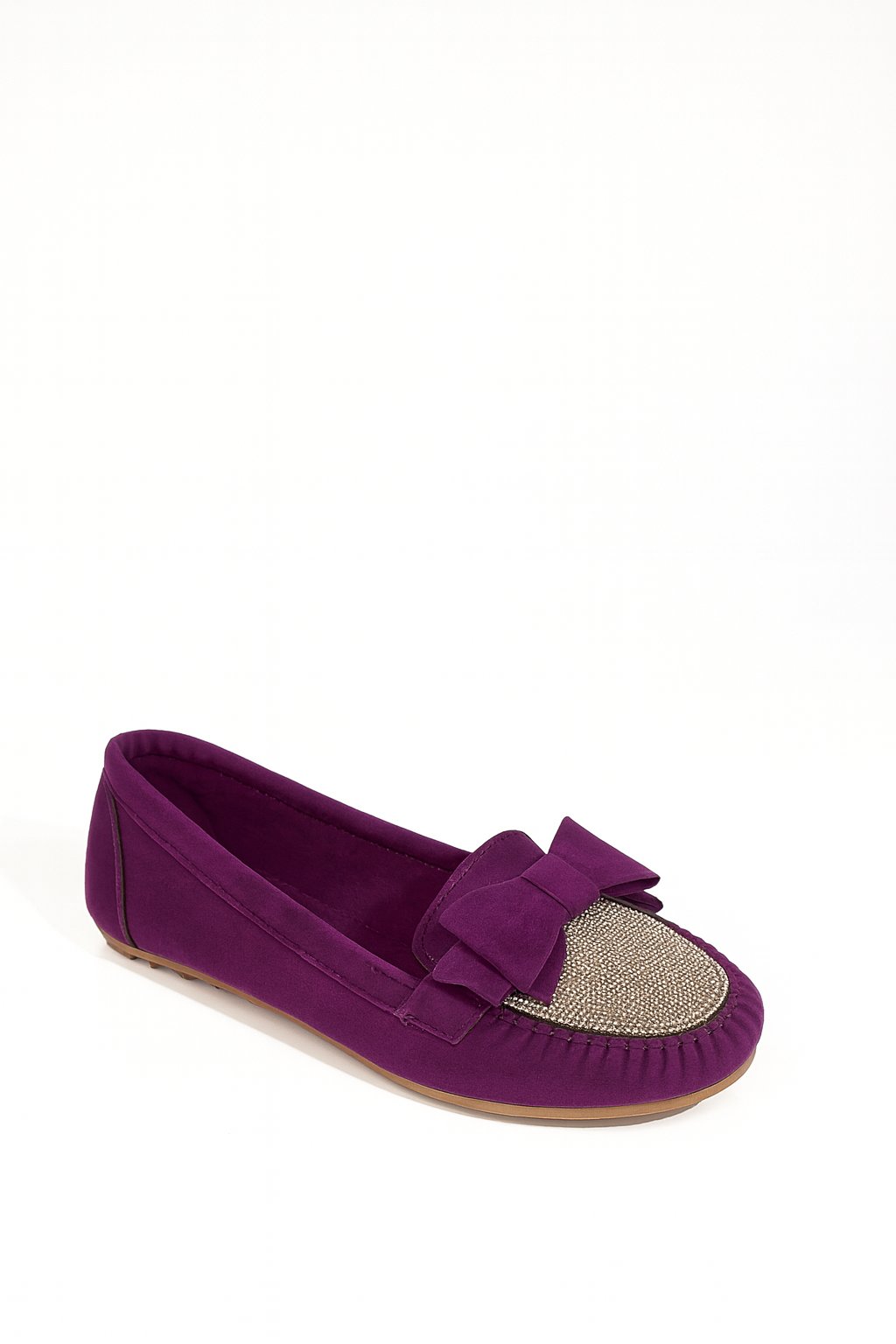 Zaza Kristal Taşlı Süet Babet Mor - KADIN AYAKKABI