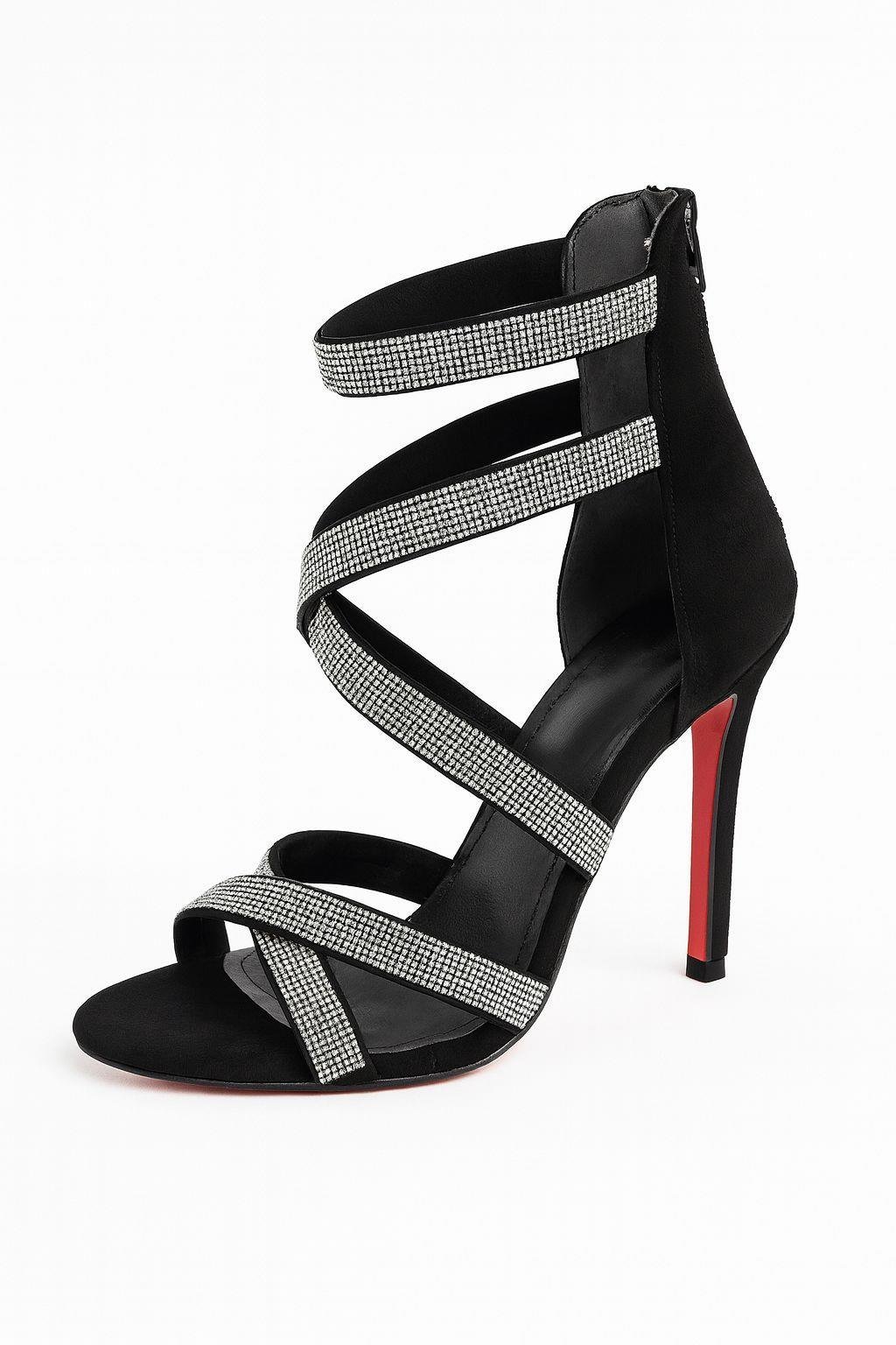 Zetta Kristal Taşlı İnce Topuklu Ayakkabı Siyah - 