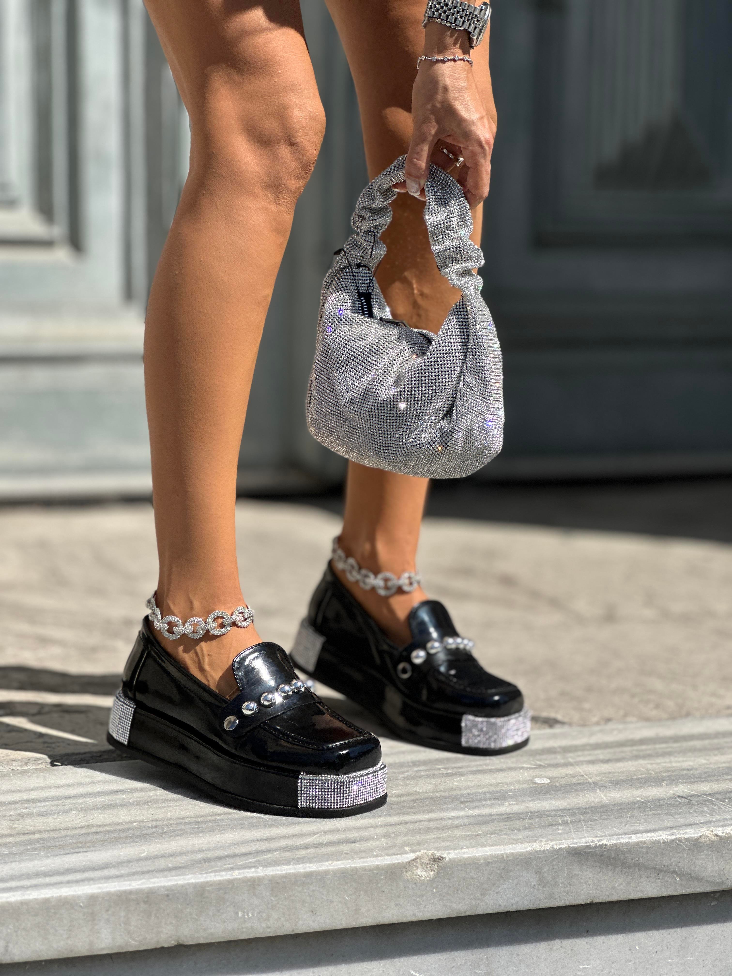 Zomba Kristal Taşlı Loafer Siyah - KADIN AYAKKABI