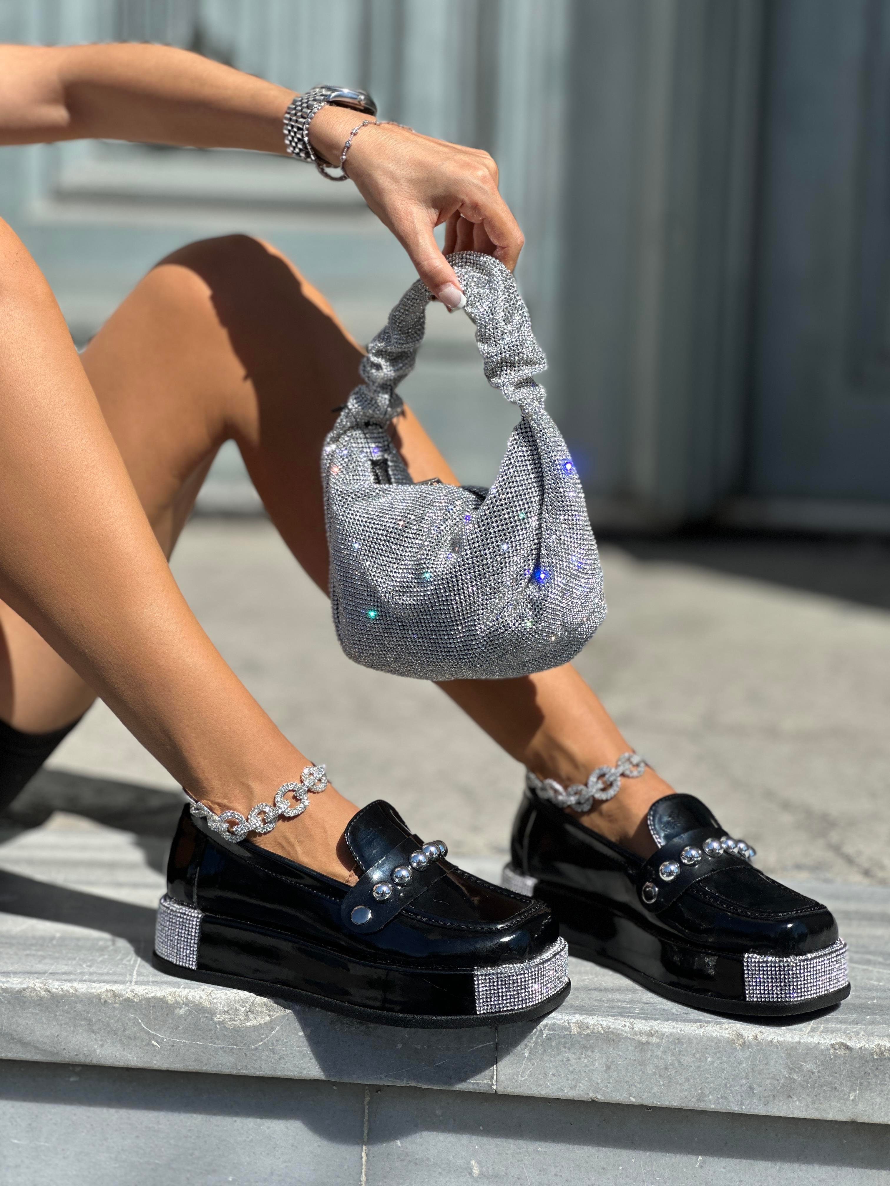 Zomba Kristal Taşlı Loafer Siyah - KADIN AYAKKABI