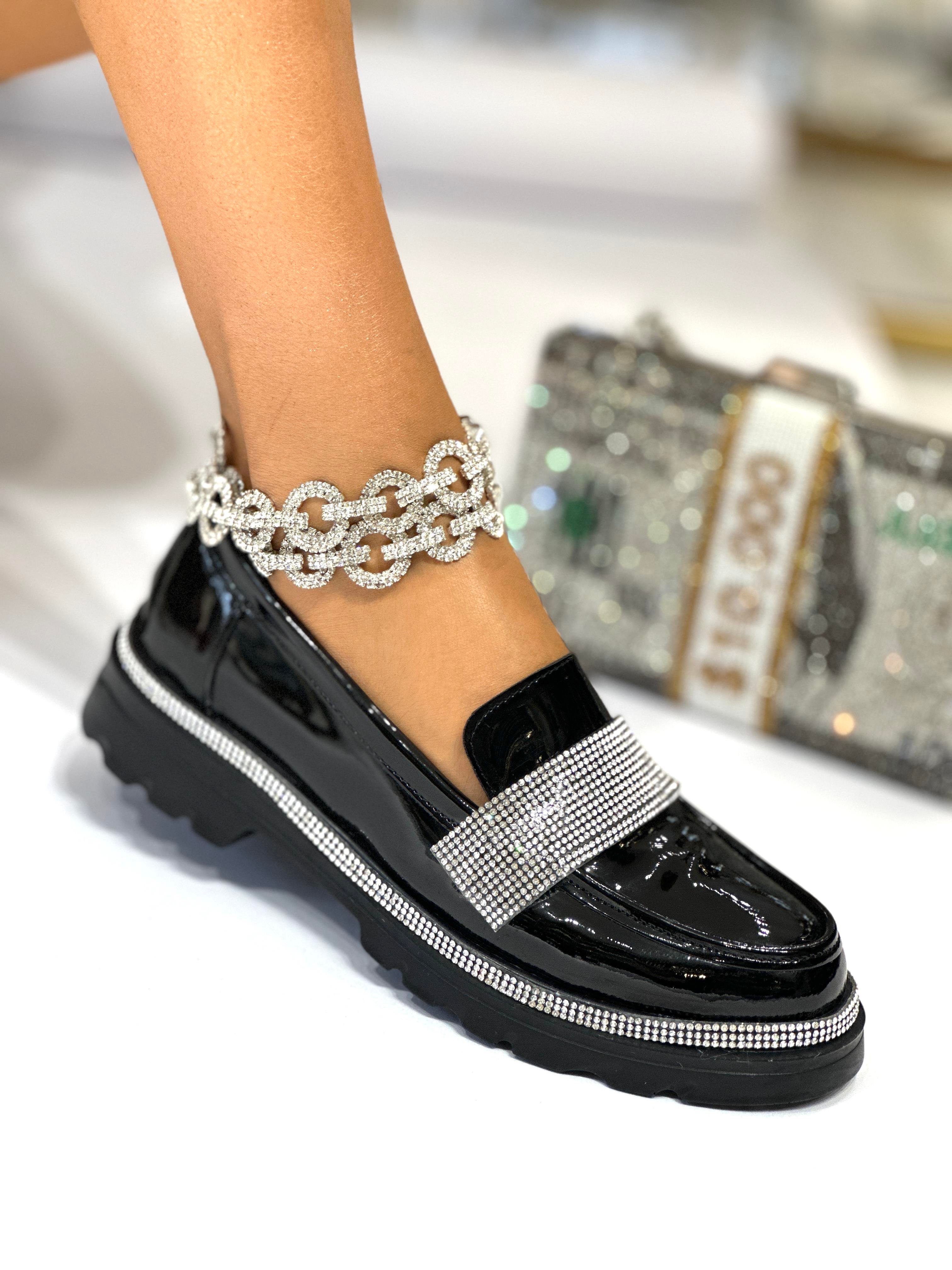 Zuhale Zuhal Kristal Taşlı Rugan Loafer Siyah - WOMAN SHOES