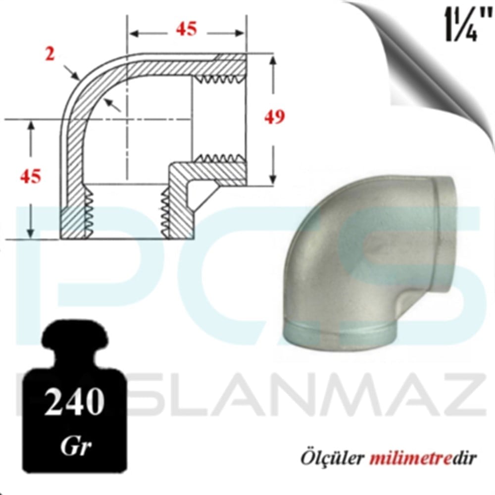 PASLANMAZ ÇELİK 304 KALİTE DİŞLİ DİRSEK