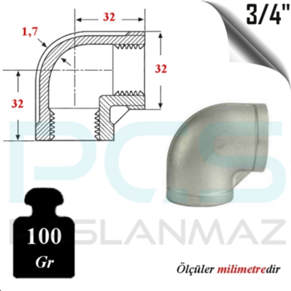 PASLANMAZ ÇELİK 304 KALİTE DİŞLİ DİRSEK