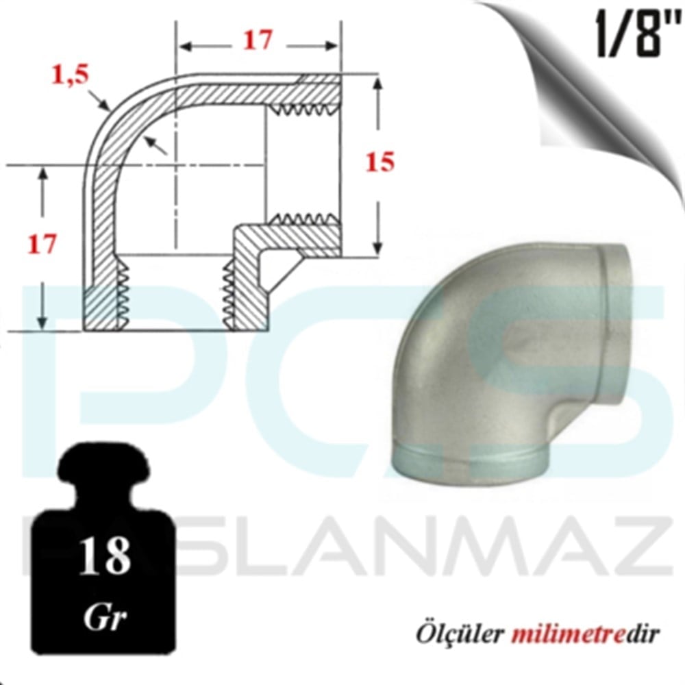 PASLANMAZ ÇELİK 304 KALİTE DİŞLİ DİRSEK