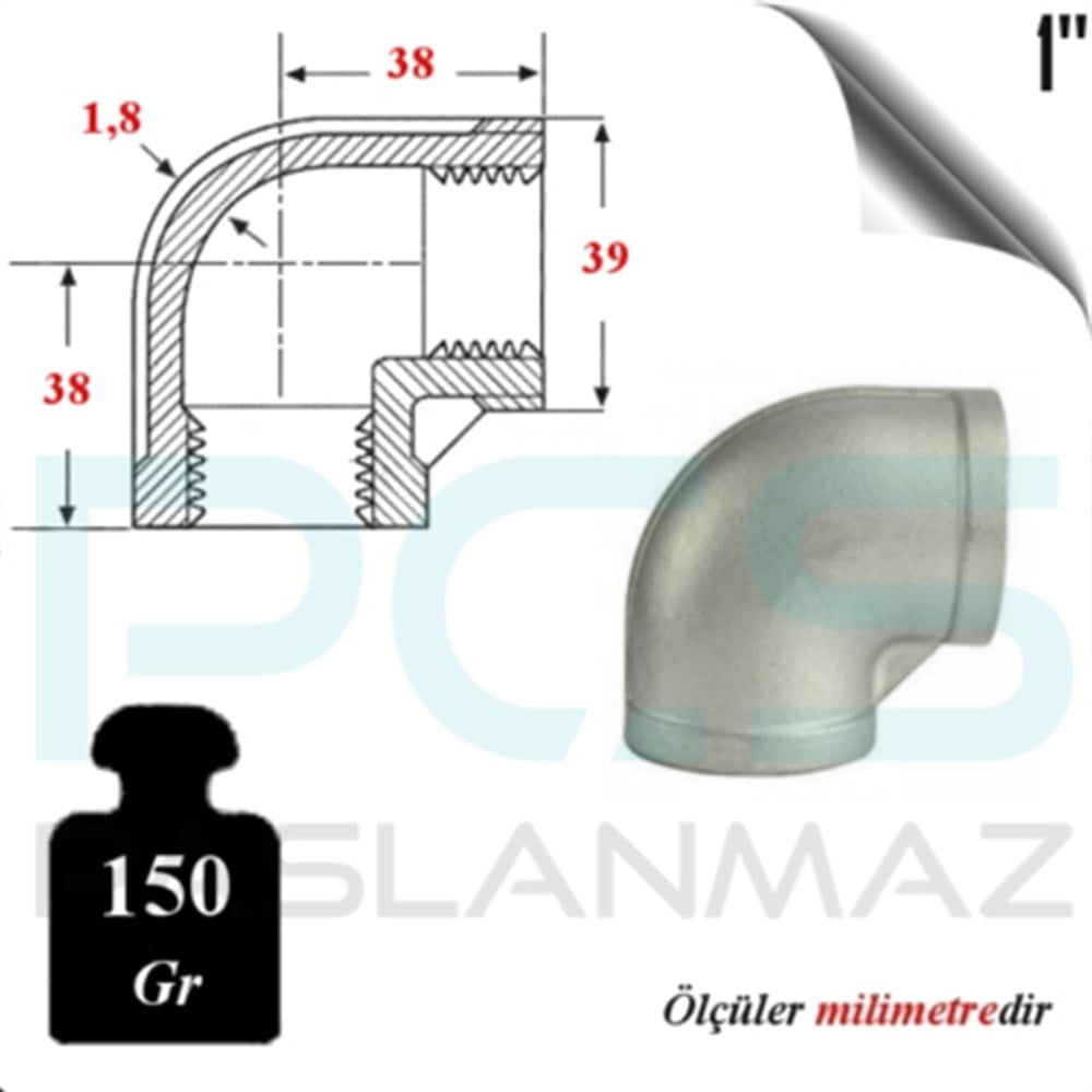 PASLANMAZ ÇELİK 304 KALİTE DİŞLİ DİRSEK