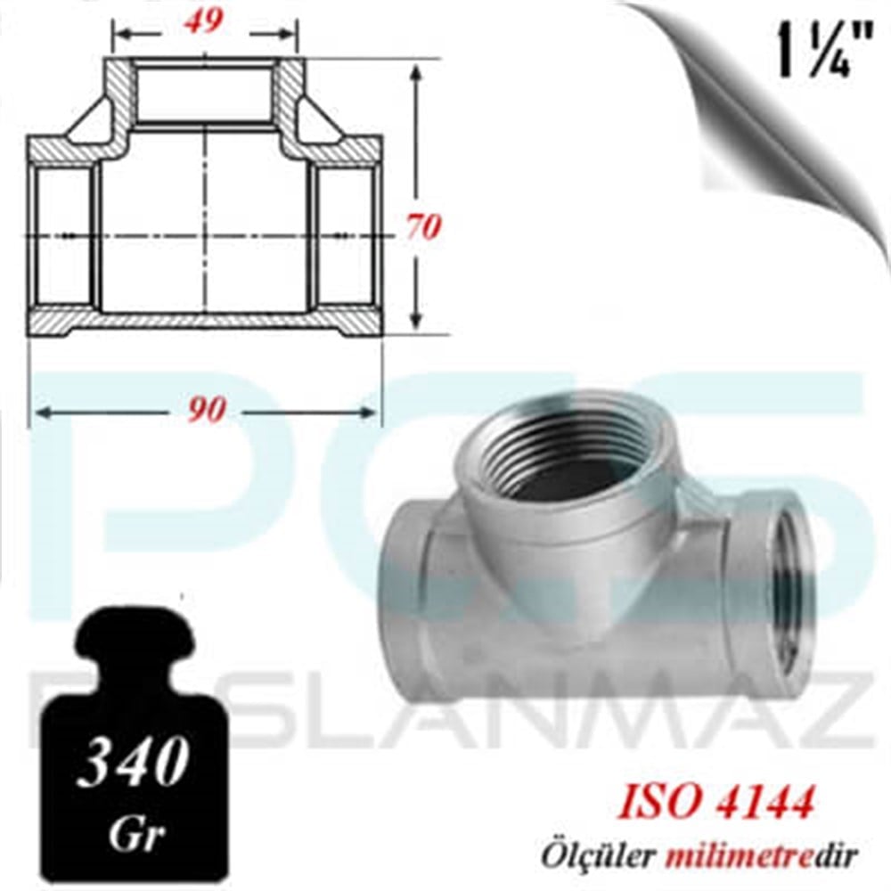 PASLANMAZ ÇELİK 304 KALİTE DİŞLİ TEE