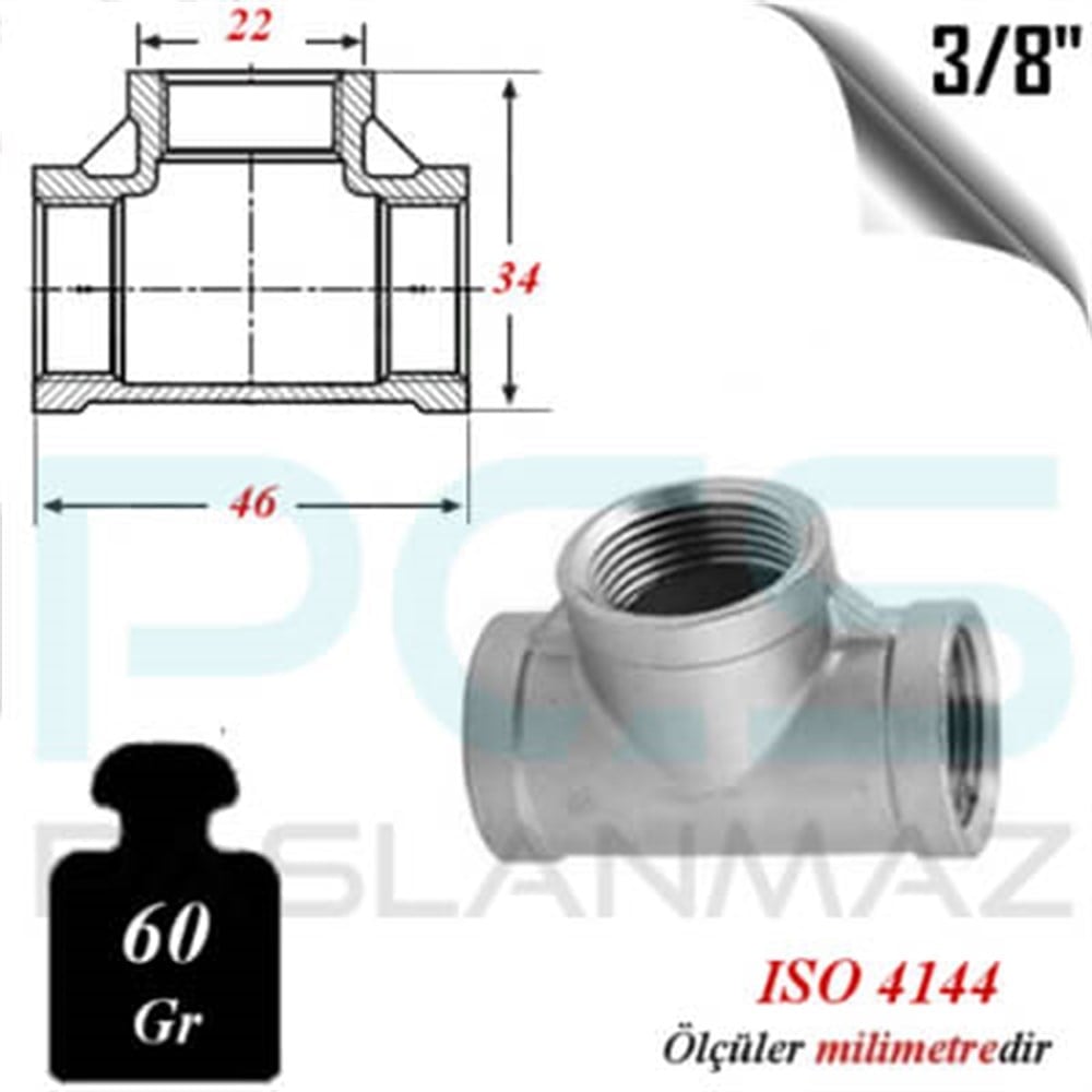 PASLANMAZ ÇELİK 304 KALİTE DİŞLİ TEE