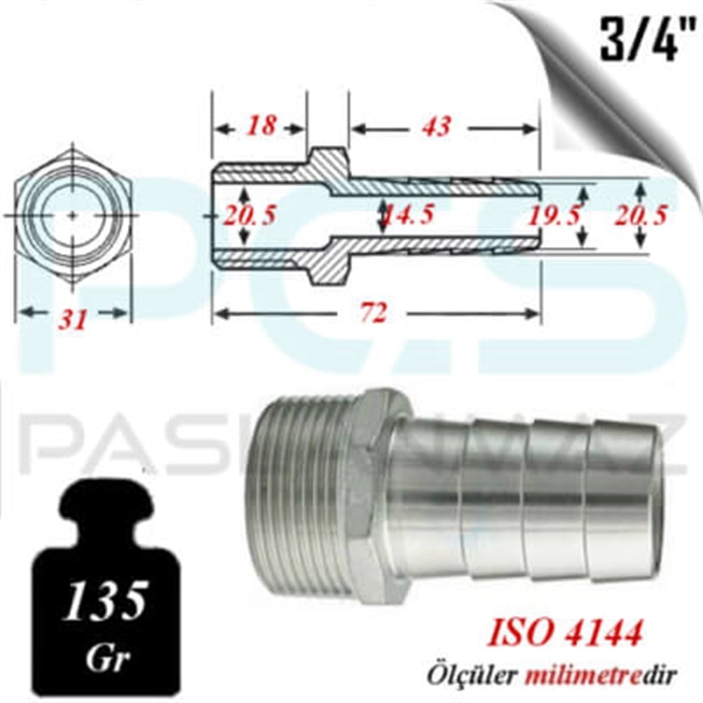 PASLANMAZ ÇELİK 304 KALİTE HORTUM UÇLU NİPELLER