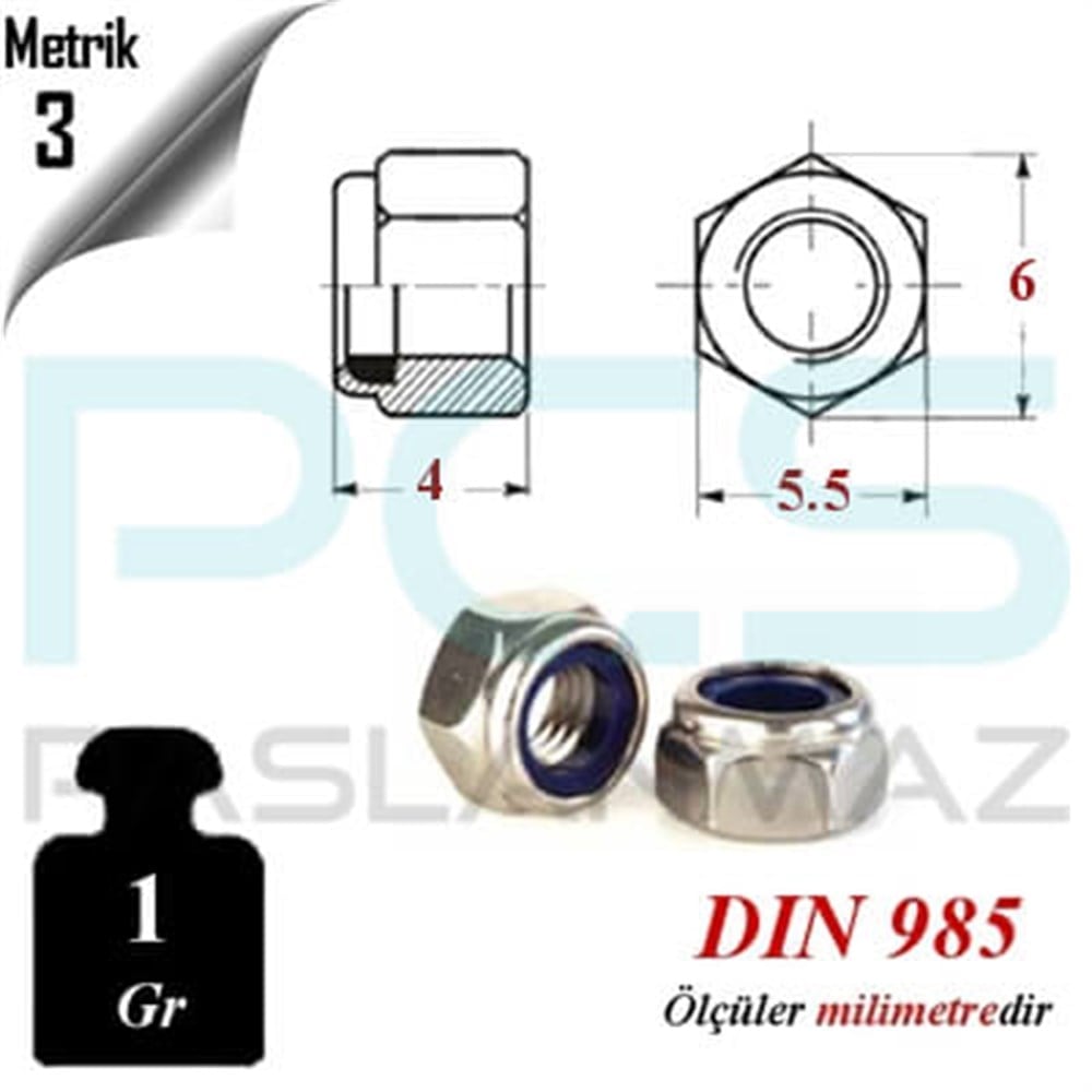 PASLANMAZ ÇELİK 304 KALİTE İNOX A2 FİBERLİ SOMUN