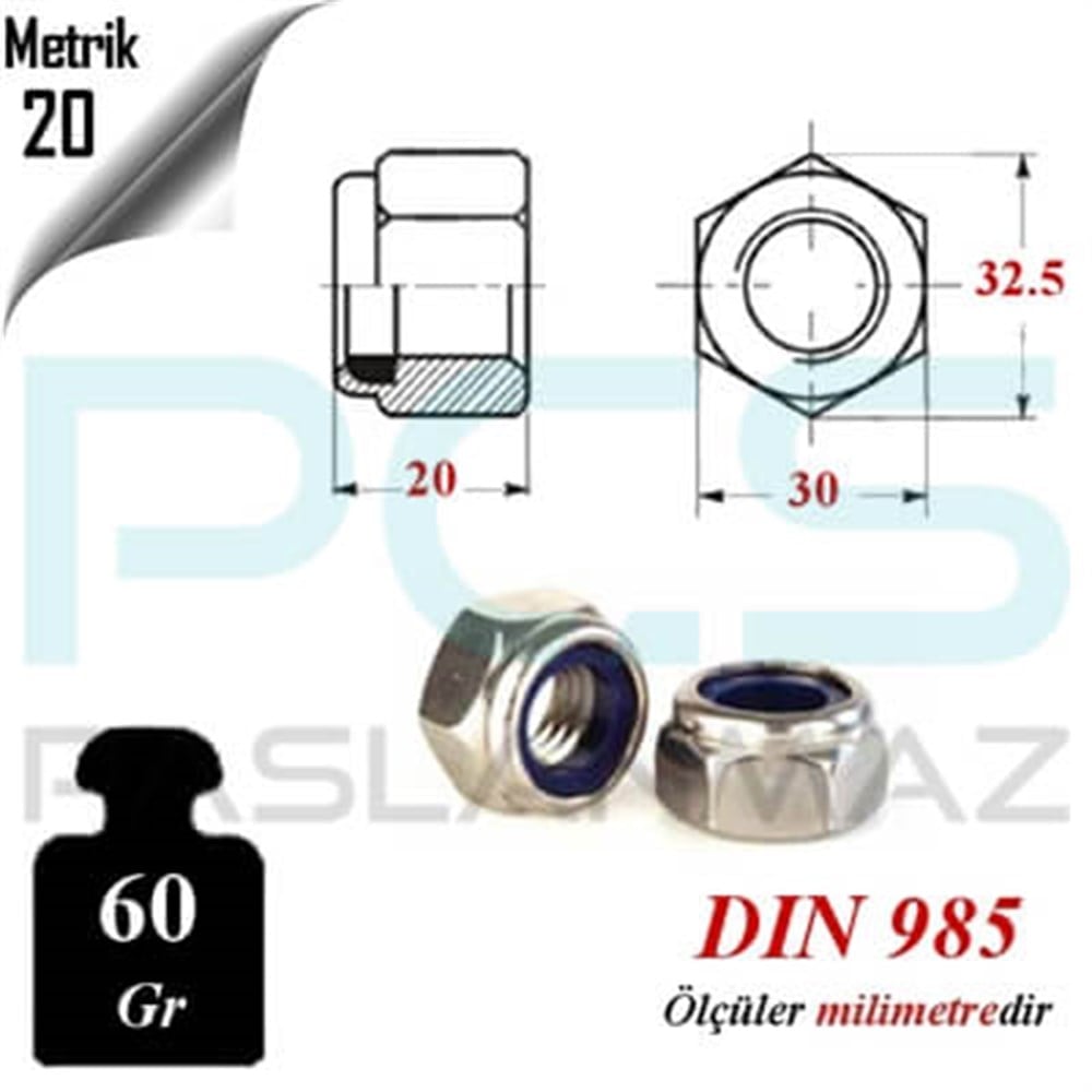 PASLANMAZ ÇELİK 304 KALİTE İNOX A2 FİBERLİ SOMUN