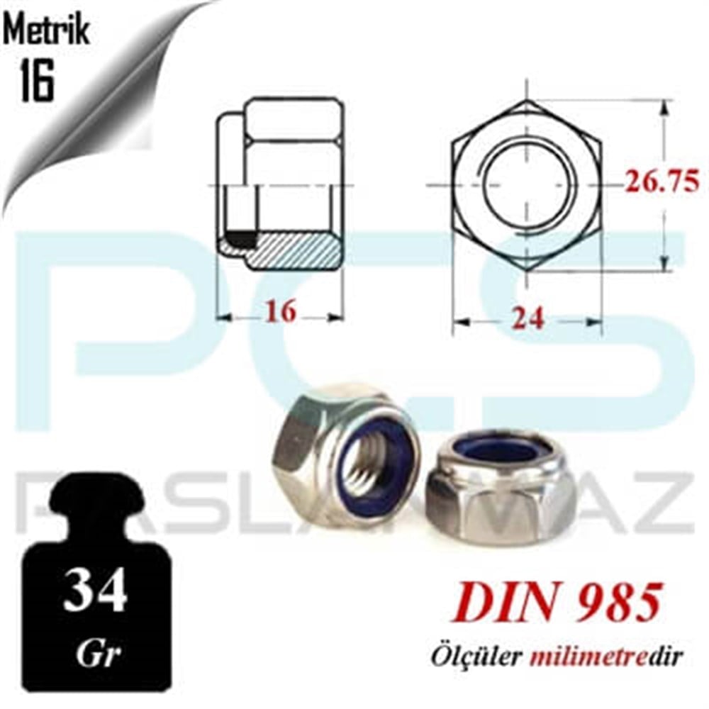 PASLANMAZ ÇELİK 304 KALİTE İNOX A2 FİBERLİ SOMUN