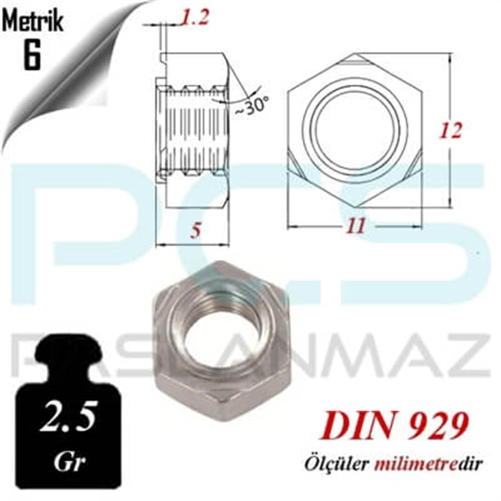 PASLANMAZ ÇELİK 304 KALİTE İNOX A2 KAYNAK SOMUNU