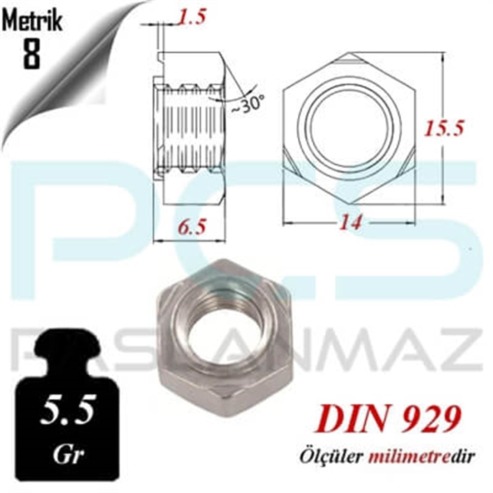 PASLANMAZ ÇELİK 304 KALİTE İNOX A2 KAYNAK SOMUNU