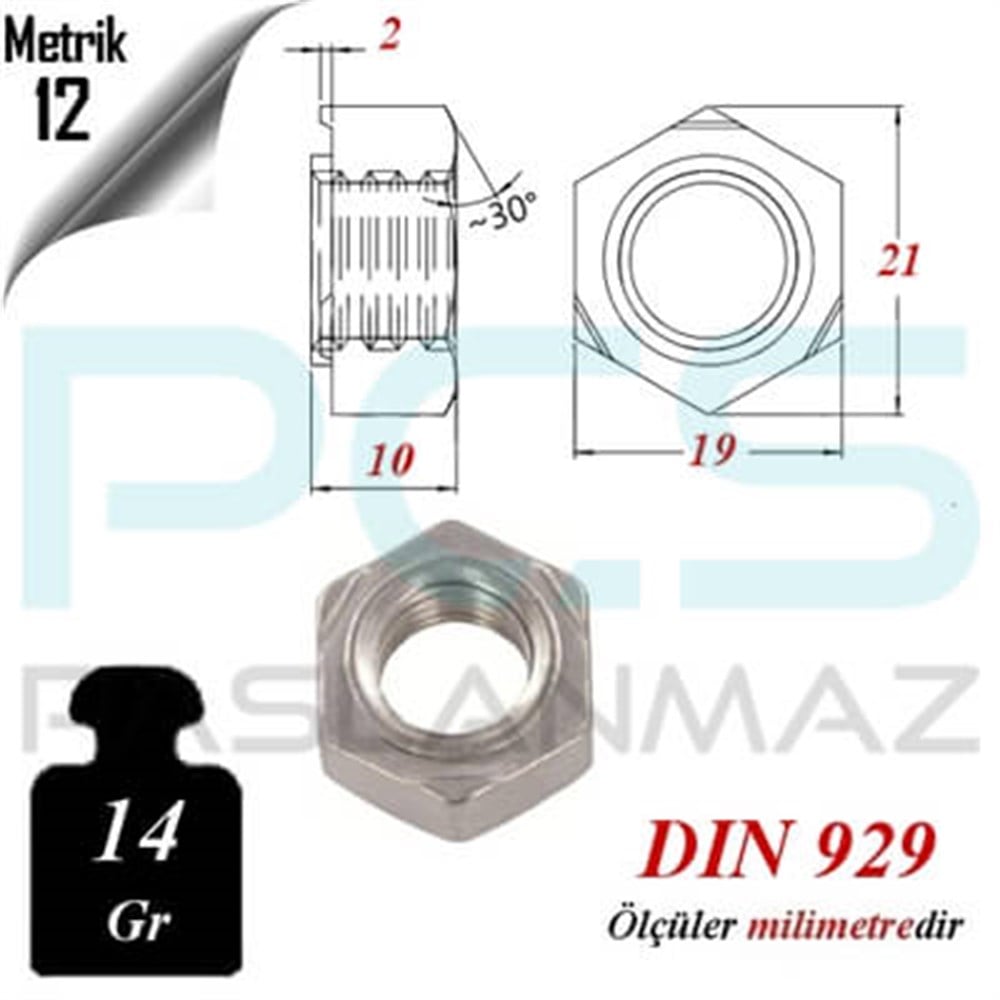 PASLANMAZ ÇELİK 304 KALİTE İNOX A2 KAYNAK SOMUNU