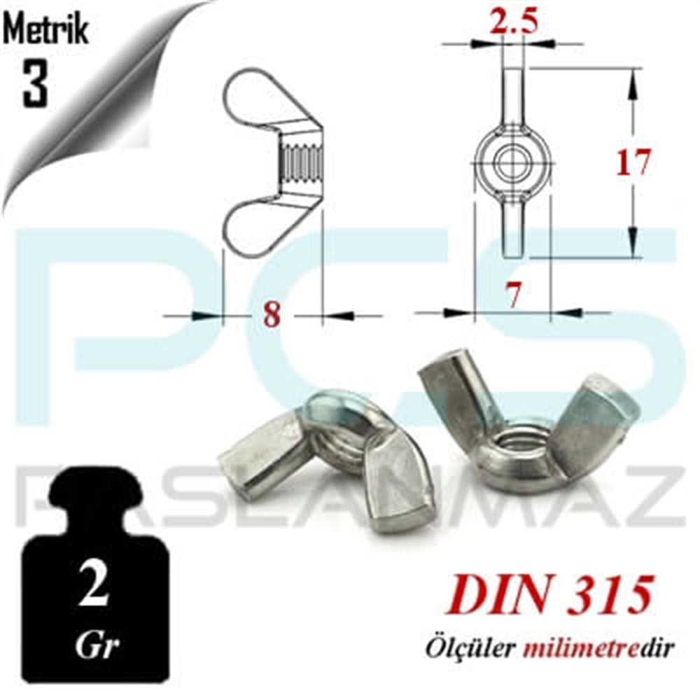 PASLANMAZ ÇELİK 304 KALİTE İNOX A2 KELEBEK SOMUN