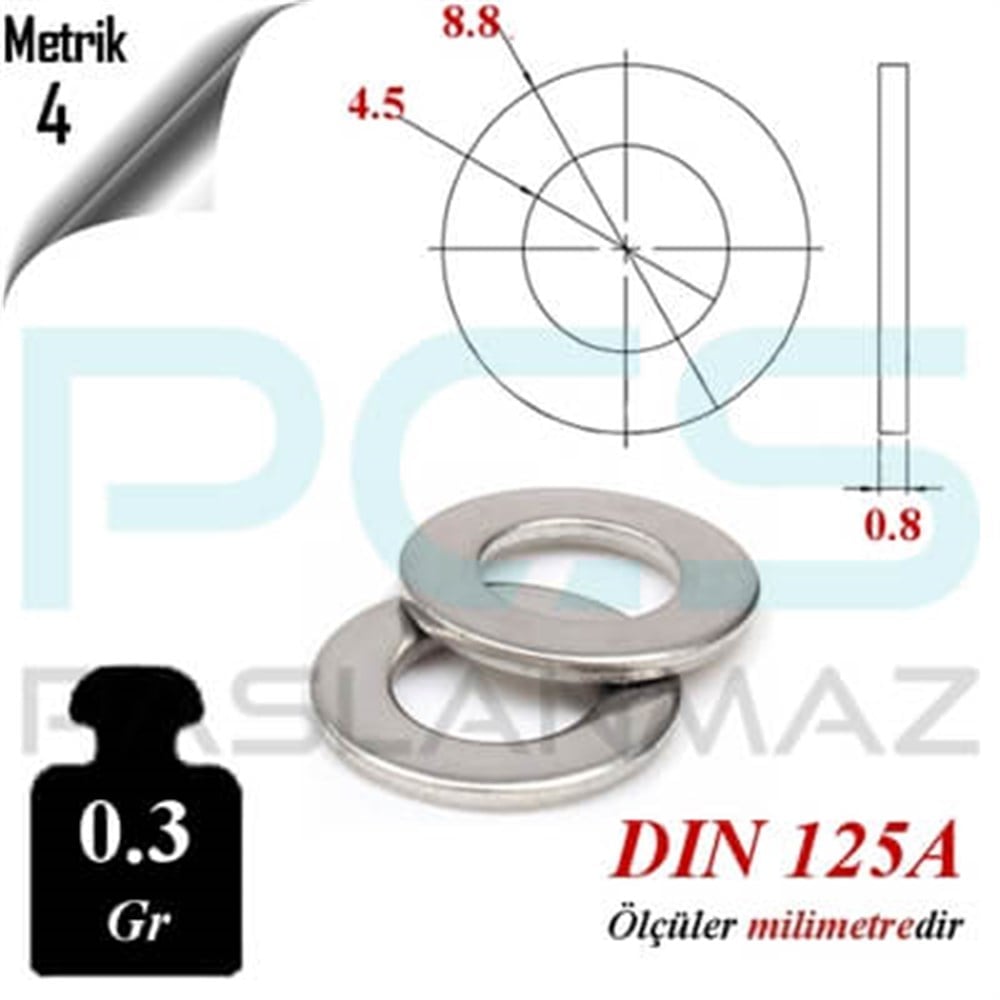 PASLANMAZ ÇELİK 304 KALİTE İNOX A2 PUL