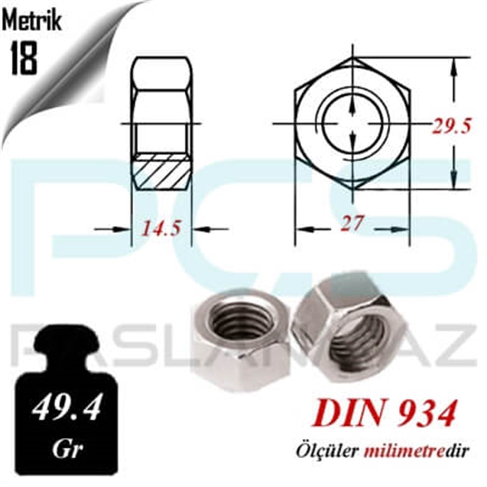 PASLANMAZ ÇELİK 304 KALİTE İNOX A2 SOMUN