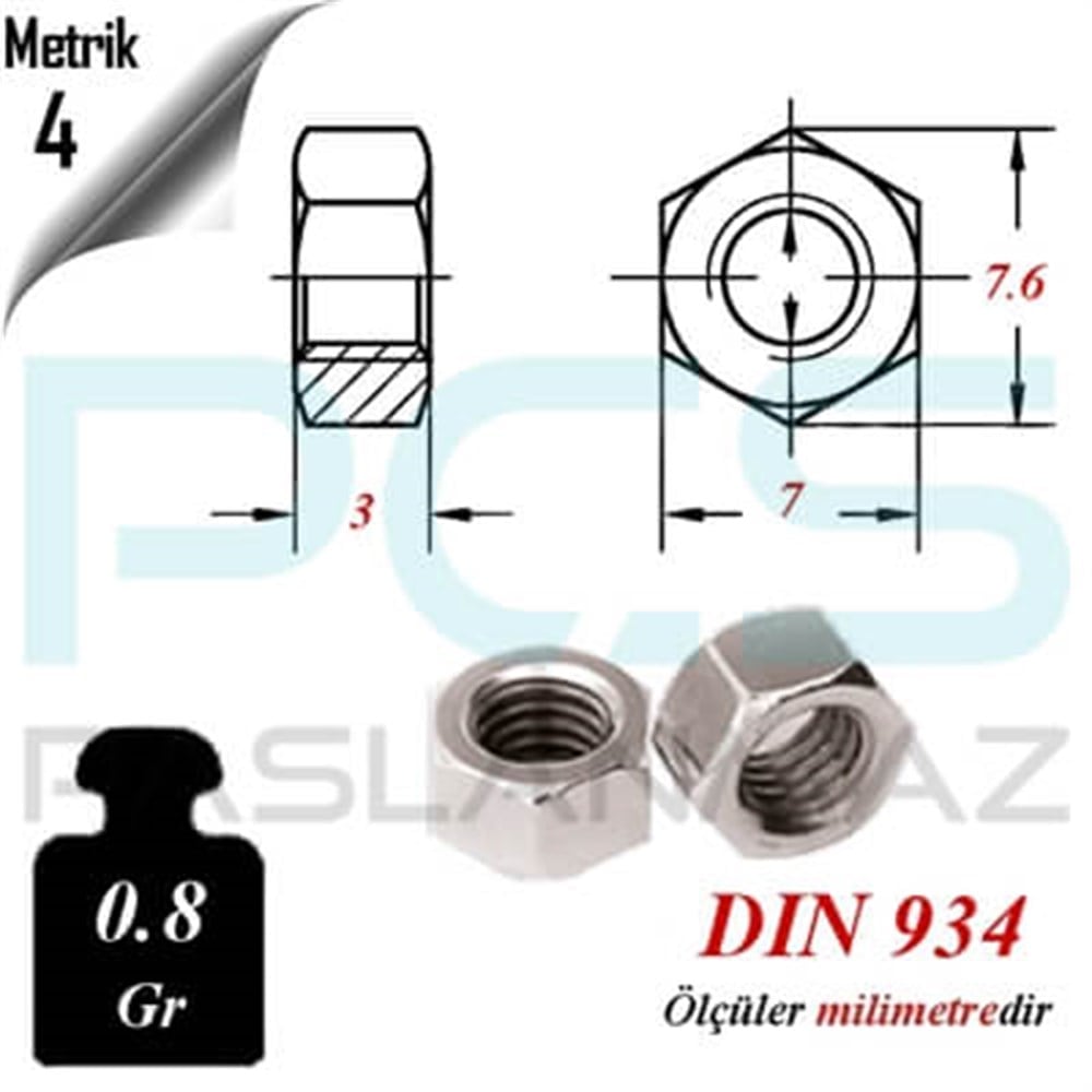 PASLANMAZ ÇELİK 304 KALİTE İNOX A2 SOMUN