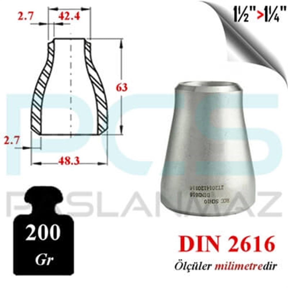 PASLANMAZ ÇELİK 304 KALİTE KONSANTRİK REDÜKSİYON