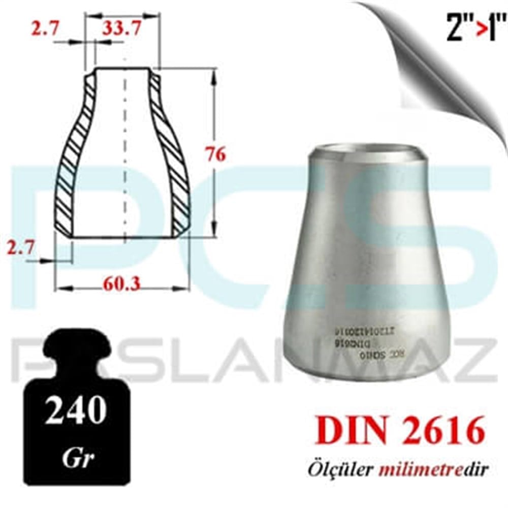 PASLANMAZ ÇELİK 304 KALİTE KONSANTRİK REDÜKSİYON