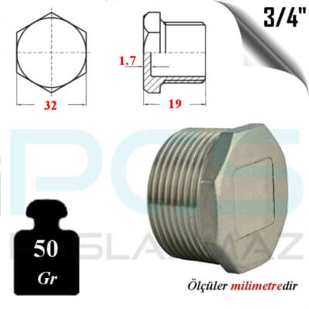 PASLANMAZ ÇELİK 304 KALİTE KÖR TAPA